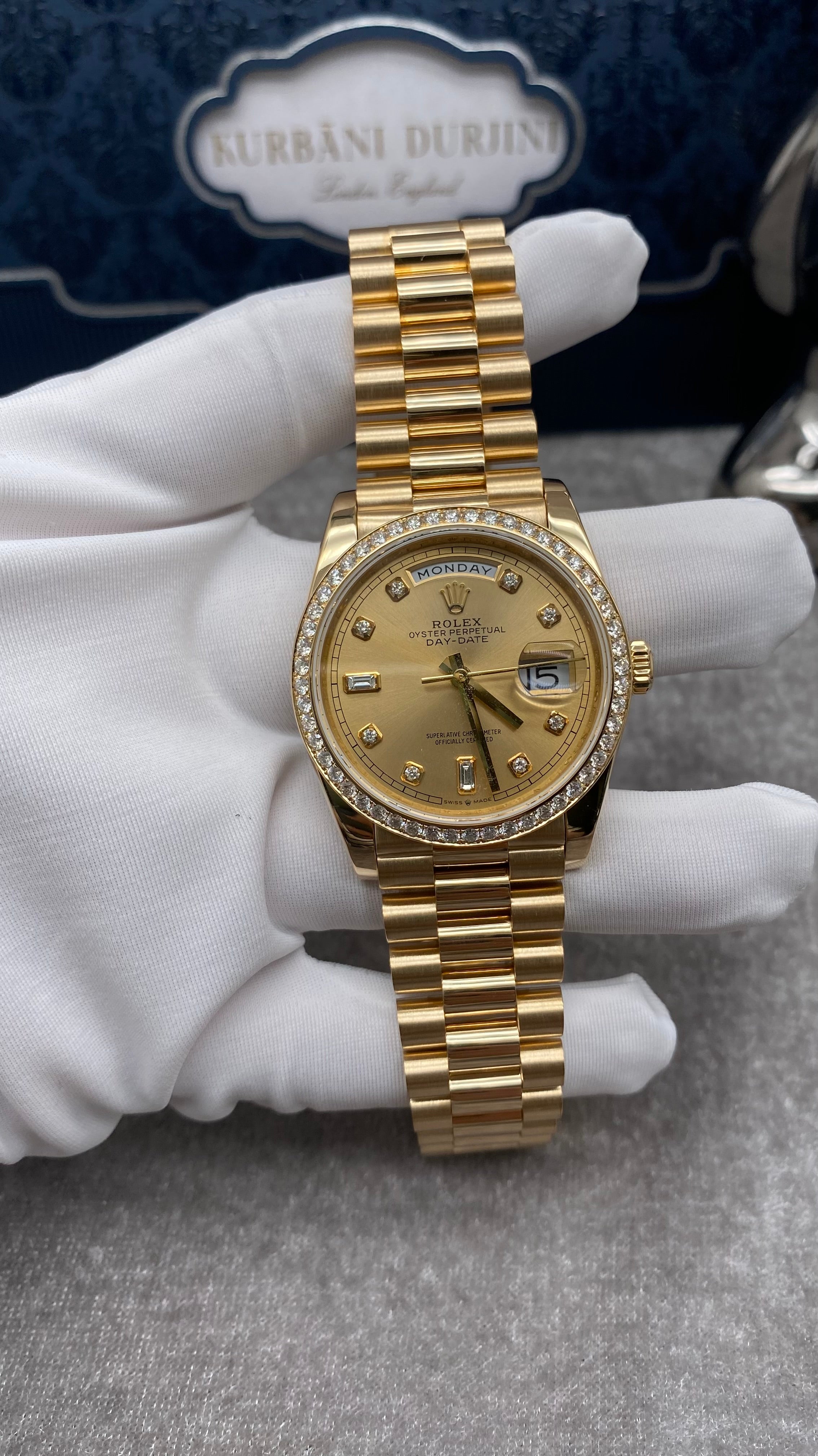Rolex Day-Date 40mm Yellow Gold Diamond Bezel Midsize Watch