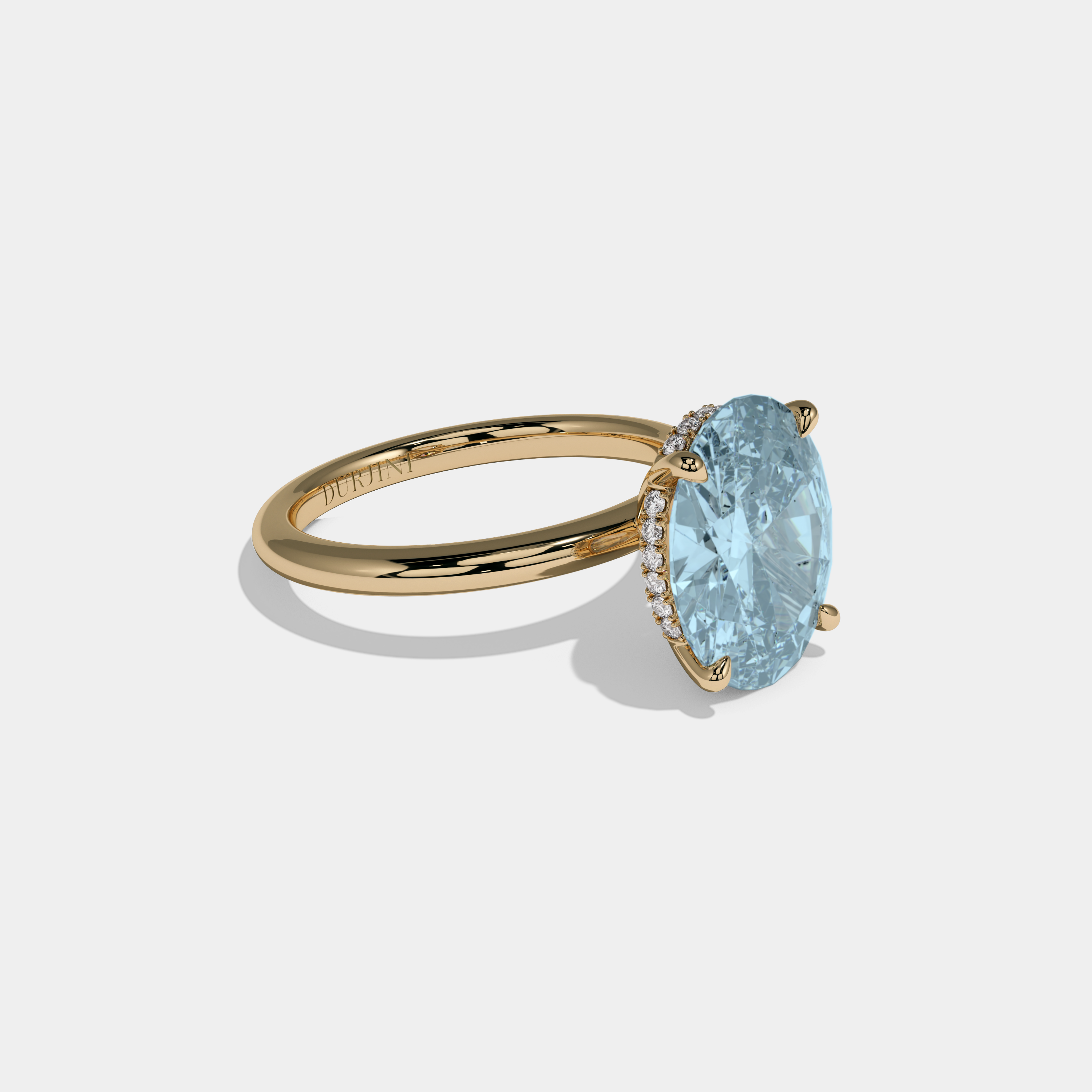 Caroline Fancy Light Blue Oval Cut Diamond Plain Band Engagement Ring 6.5ct 18K Yellow Gold
