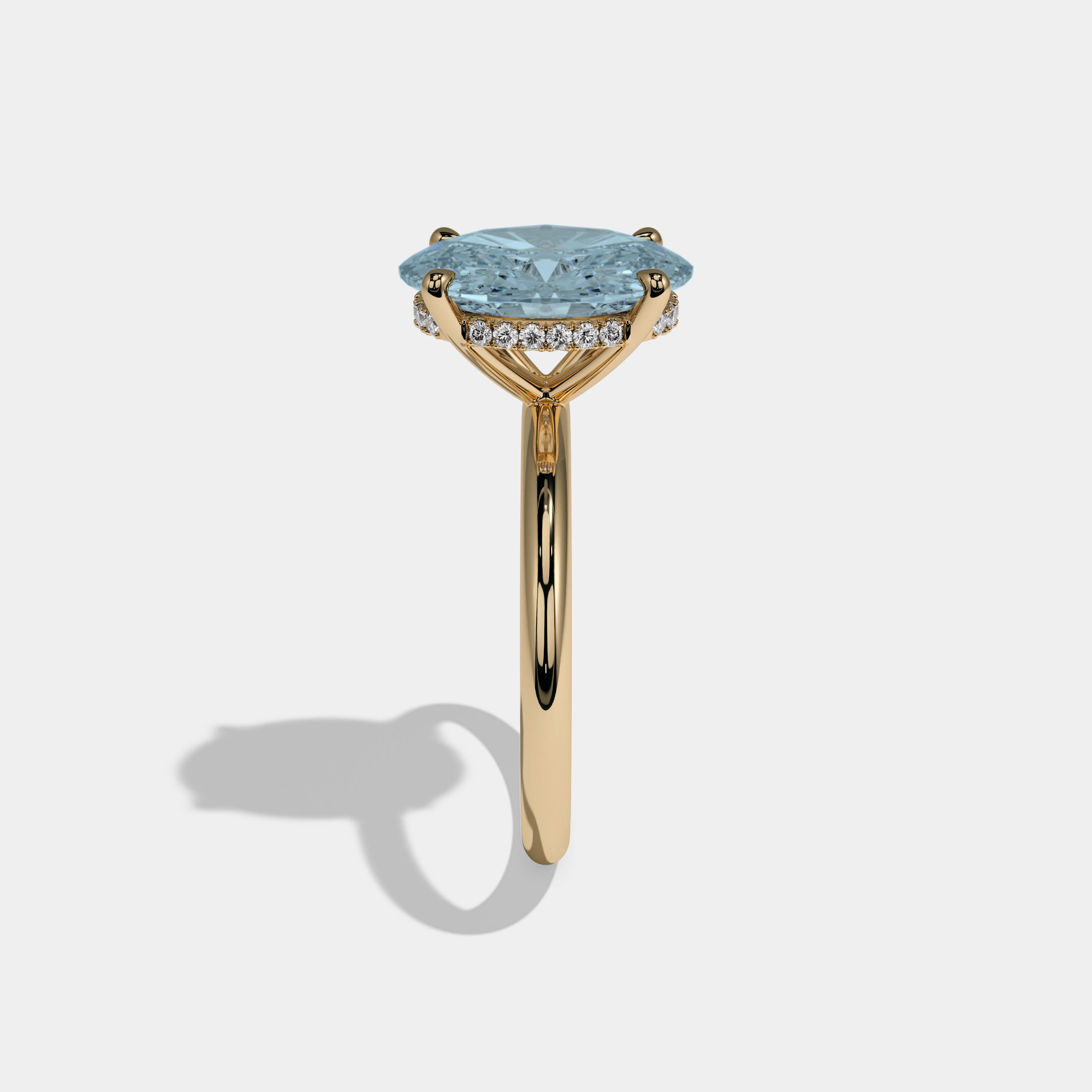 Caroline Fancy Light Blue Oval Cut Diamond Plain Band Engagement Ring 6.5ct 18K Yellow Gold