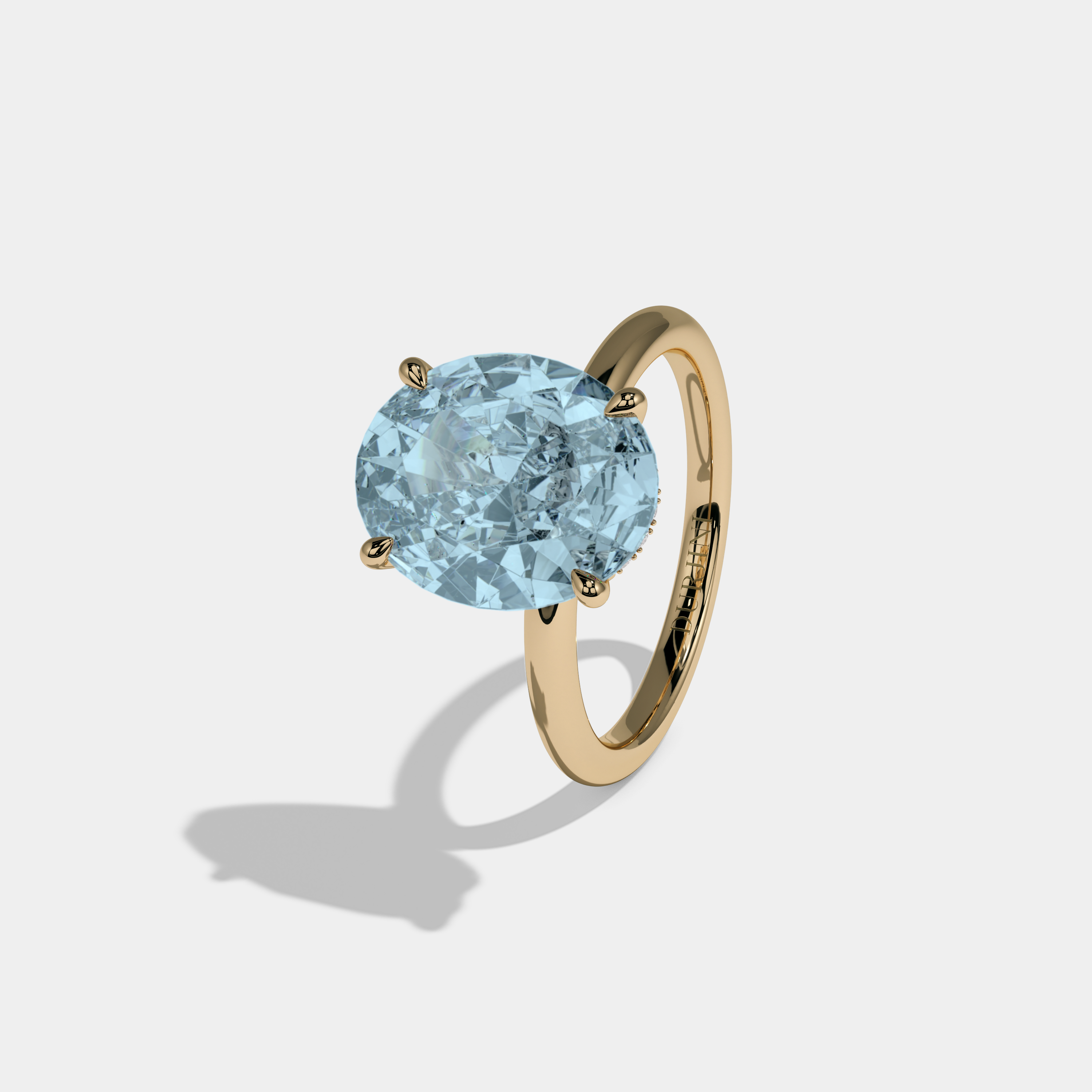 Caroline Fancy Light Blue Oval Cut Diamond Plain Band Engagement Ring 6.5ct 18K Yellow Gold