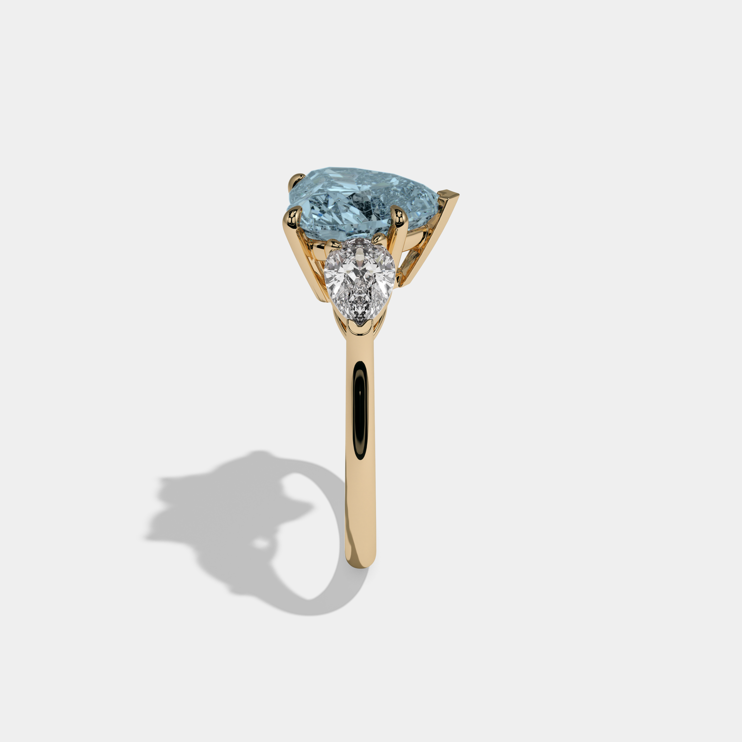 Caroline Fancy Light Blue Heart Cut Diamond Plain Band With Pear Cut Sides Engagement Ring 8ct 18K Yellow Gold