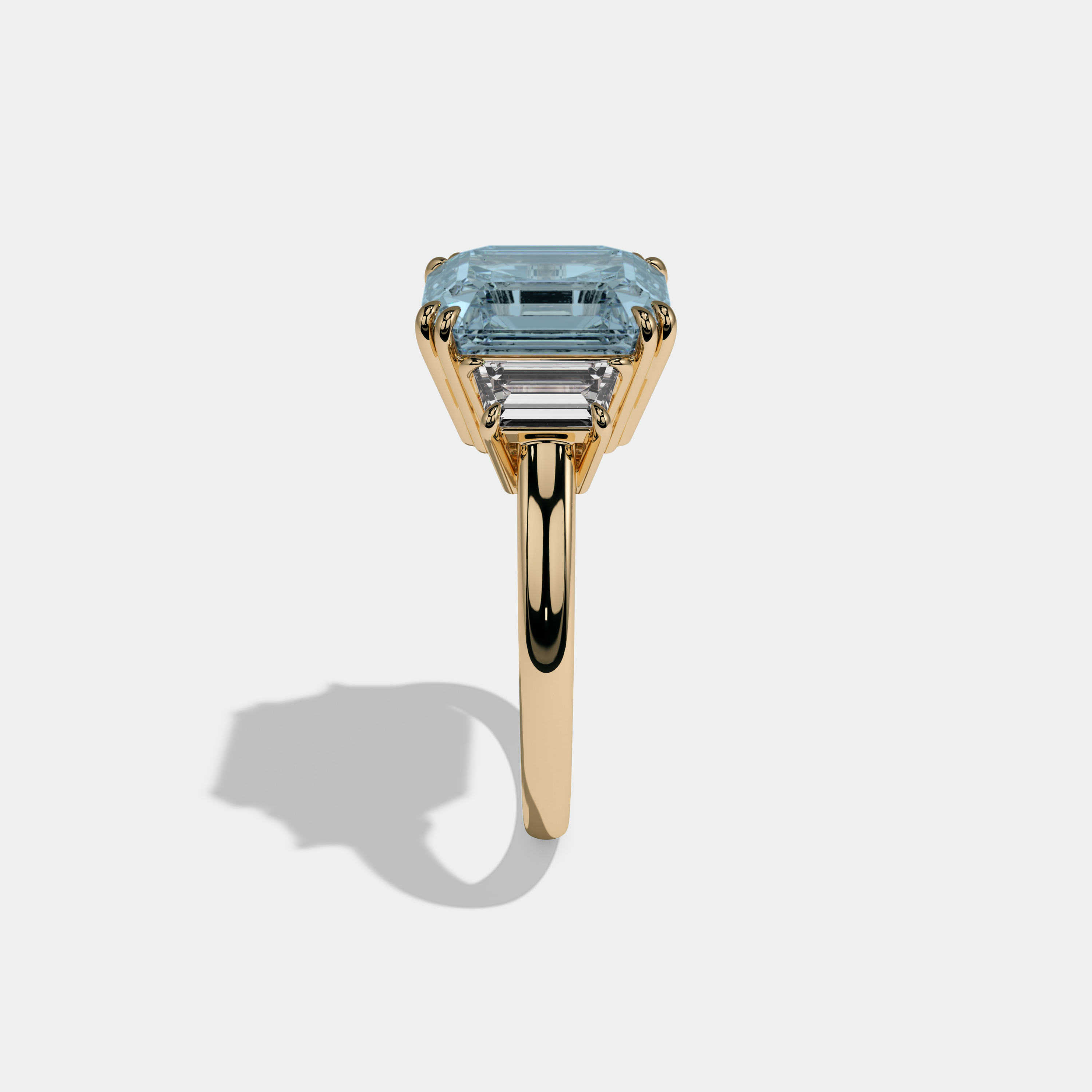 Caroline Fancy Light Blue Asscher Cut Diamond Plain Band With Step Cut Sides Engagement Ring 8ct 18K Yellow Gold