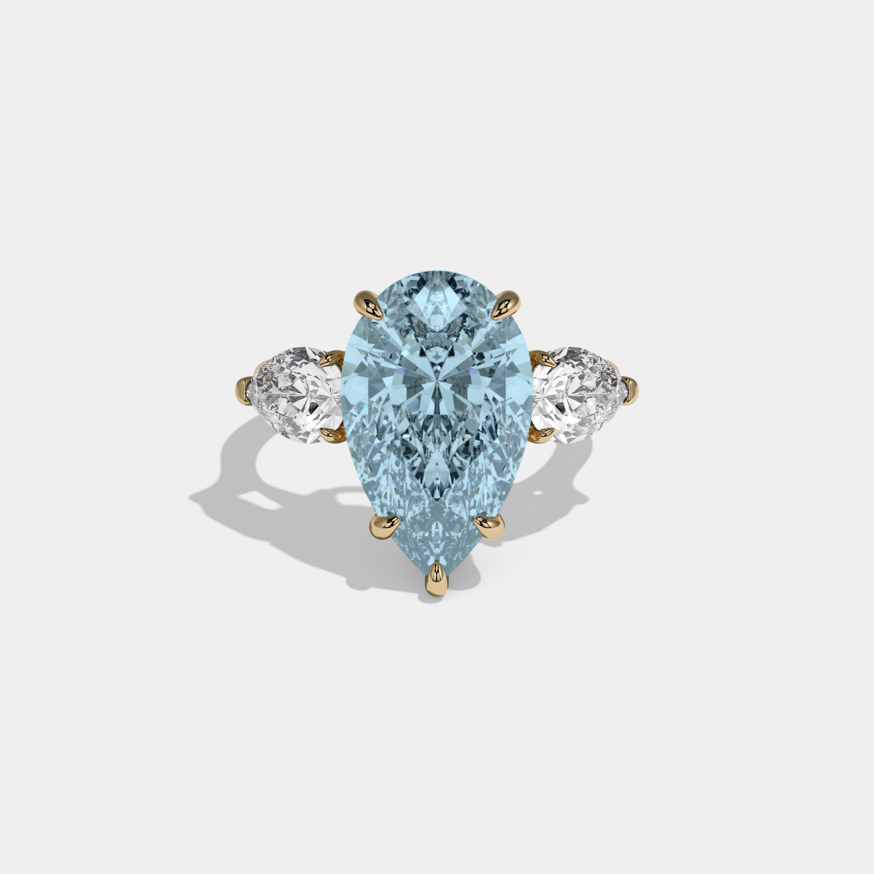 Alice Fancy Light Blue Pear Cut Diamond Plain Band With Pear Cut Sides Engagement Ring 8ct 18k Yellow Gold