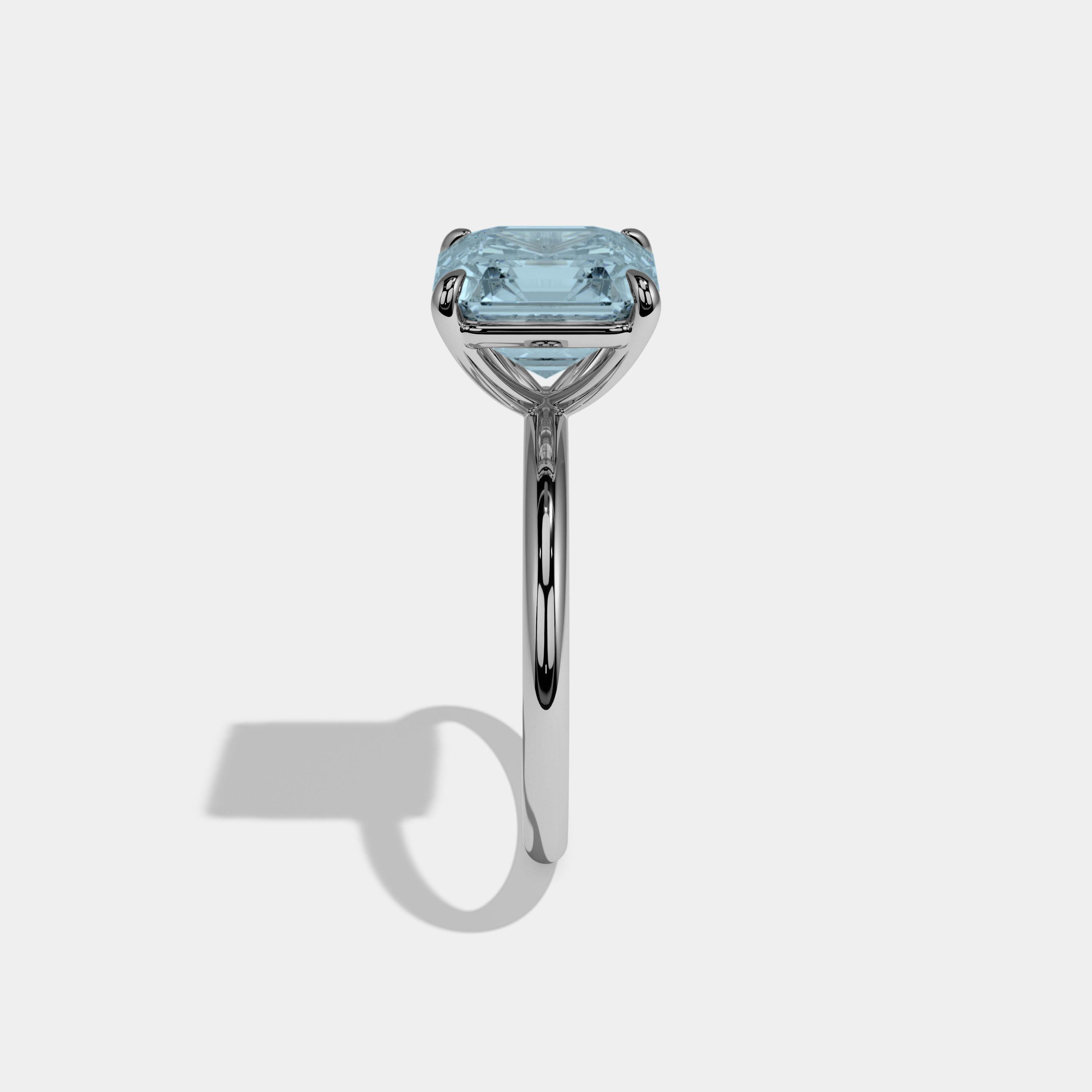 Amelia Fancy Light Blue Asscher Cut Diamond Plain Band Engagement Ring 6ct 18k White Gold