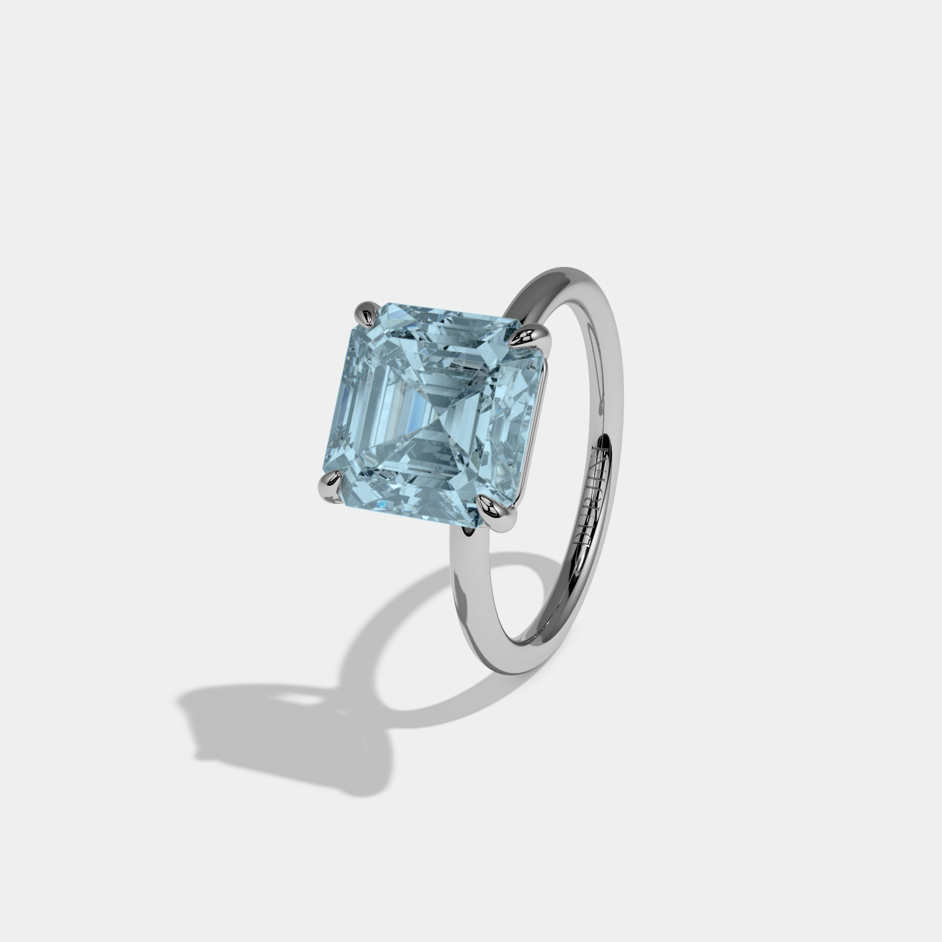 Amelia Fancy Light Blue Asscher Cut Diamond Plain Band Engagement Ring 6ct 18k White Gold