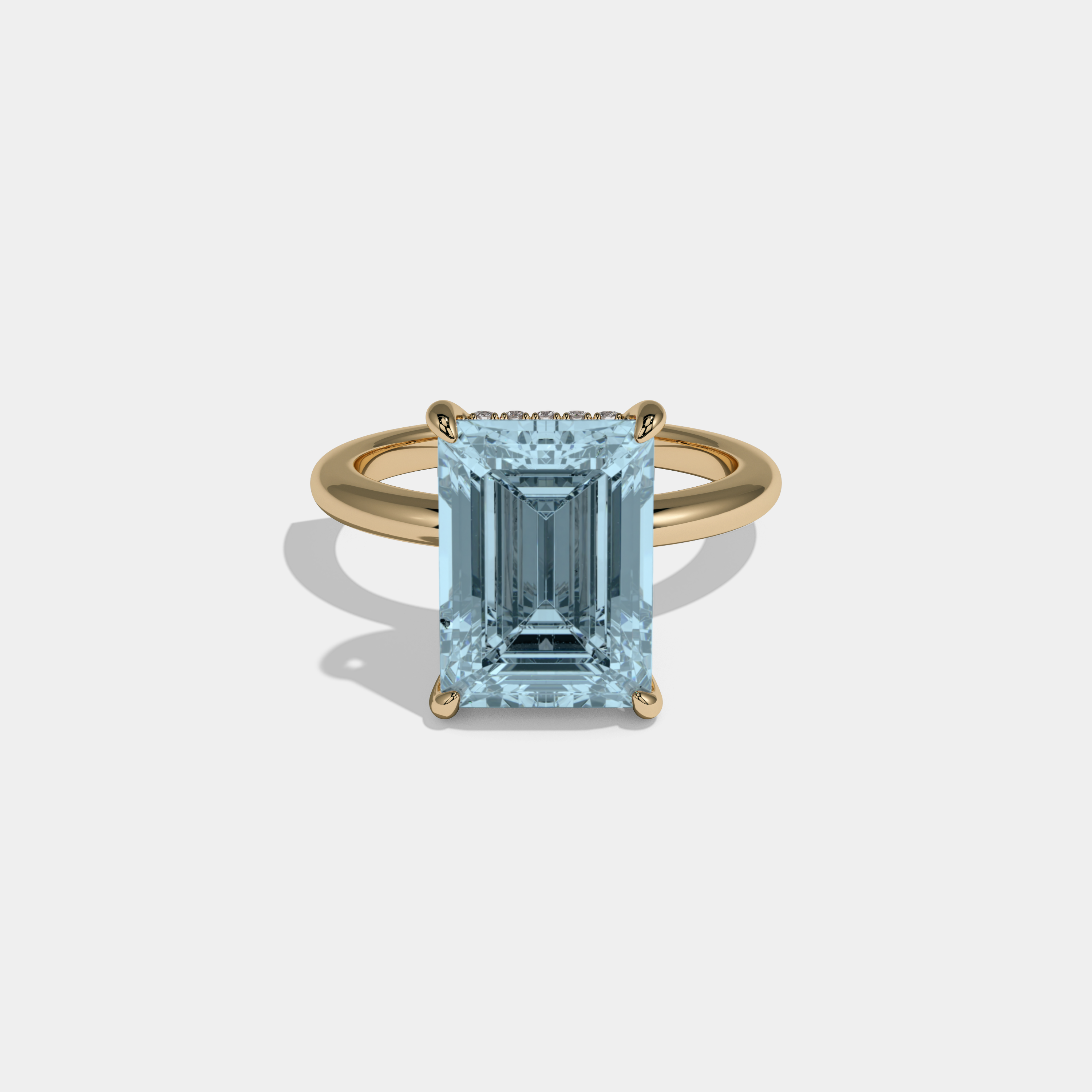 Anne Fancy Light Blue Emerald Cut Diamond Plain Band Engagement Ring 6.5ct 18K Yellow Gold