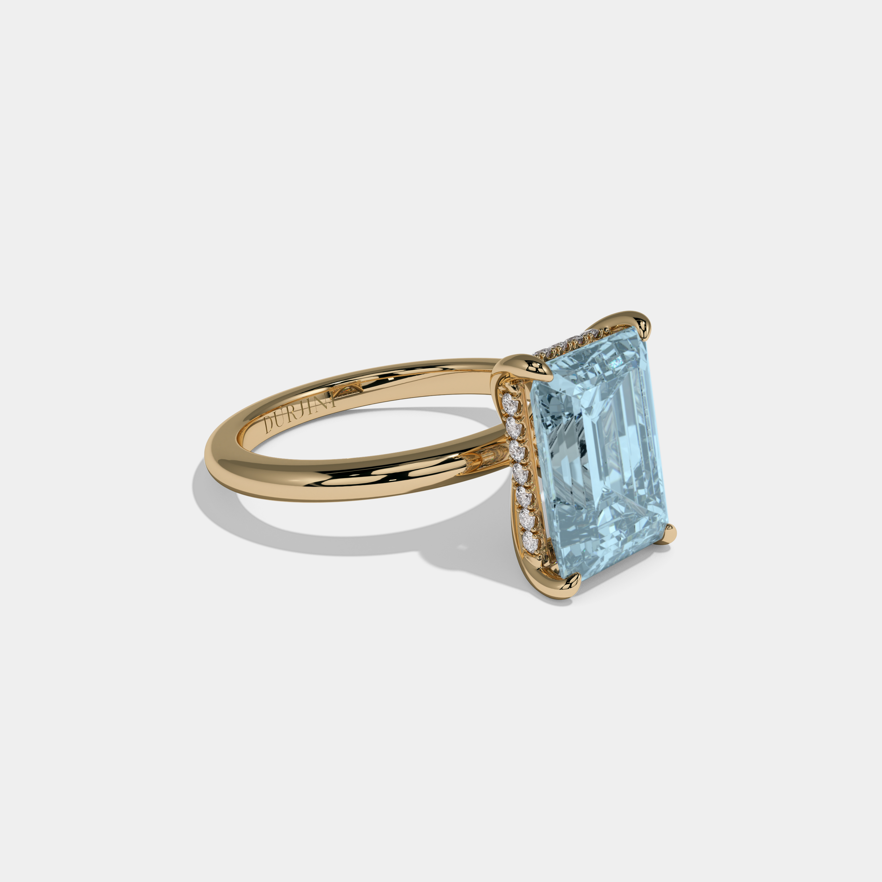 Anne Fancy Light Blue Emerald Cut Diamond Plain Band Engagement Ring 6.5ct 18K Yellow Gold