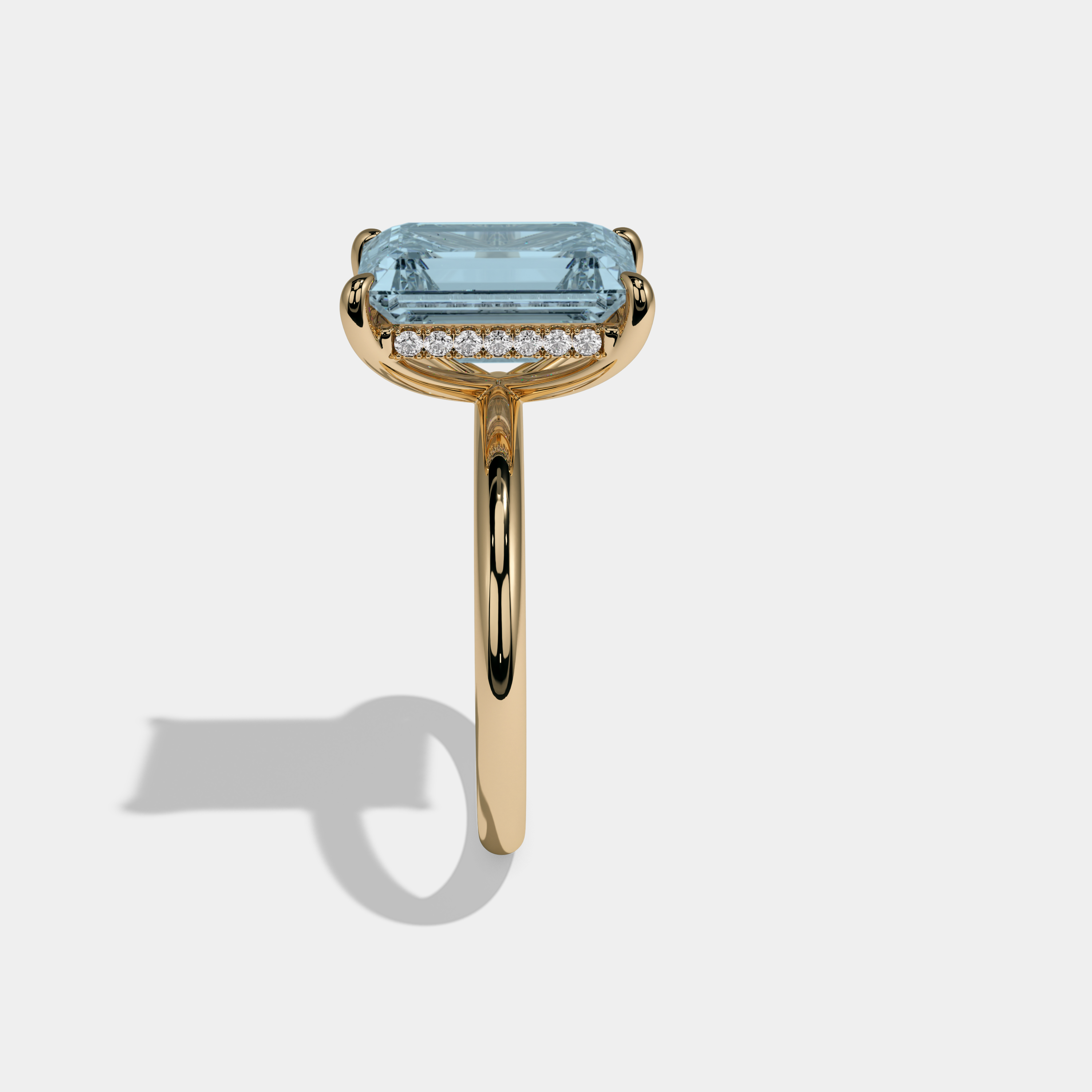 Anne Fancy Light Blue Emerald Cut Diamond Plain Band Engagement Ring 6.5ct 18K Yellow Gold