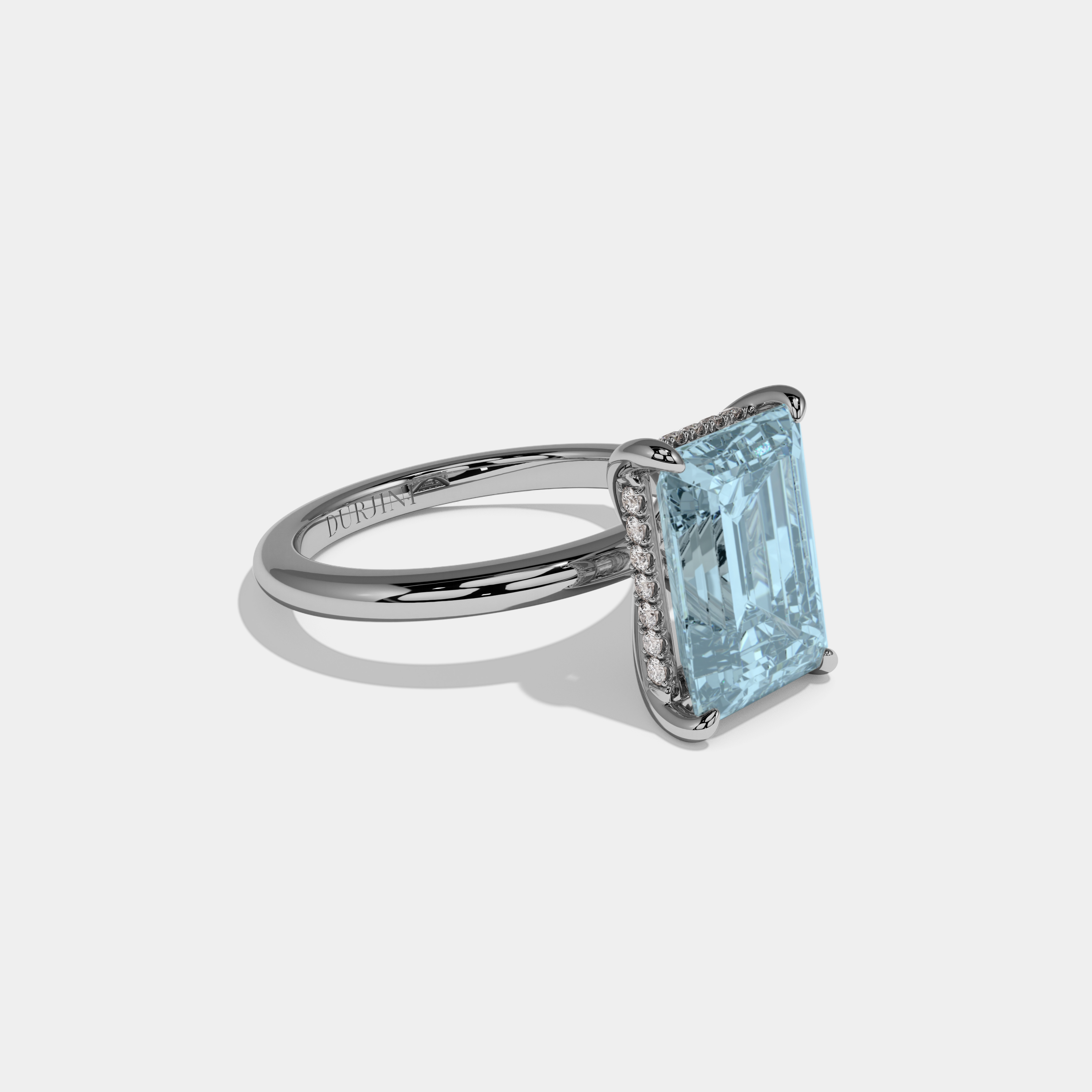 Mary Fancy Light Blue Emerald Cut Diamond Plain Band Engagement Ring 6.5ct 18K White Gold