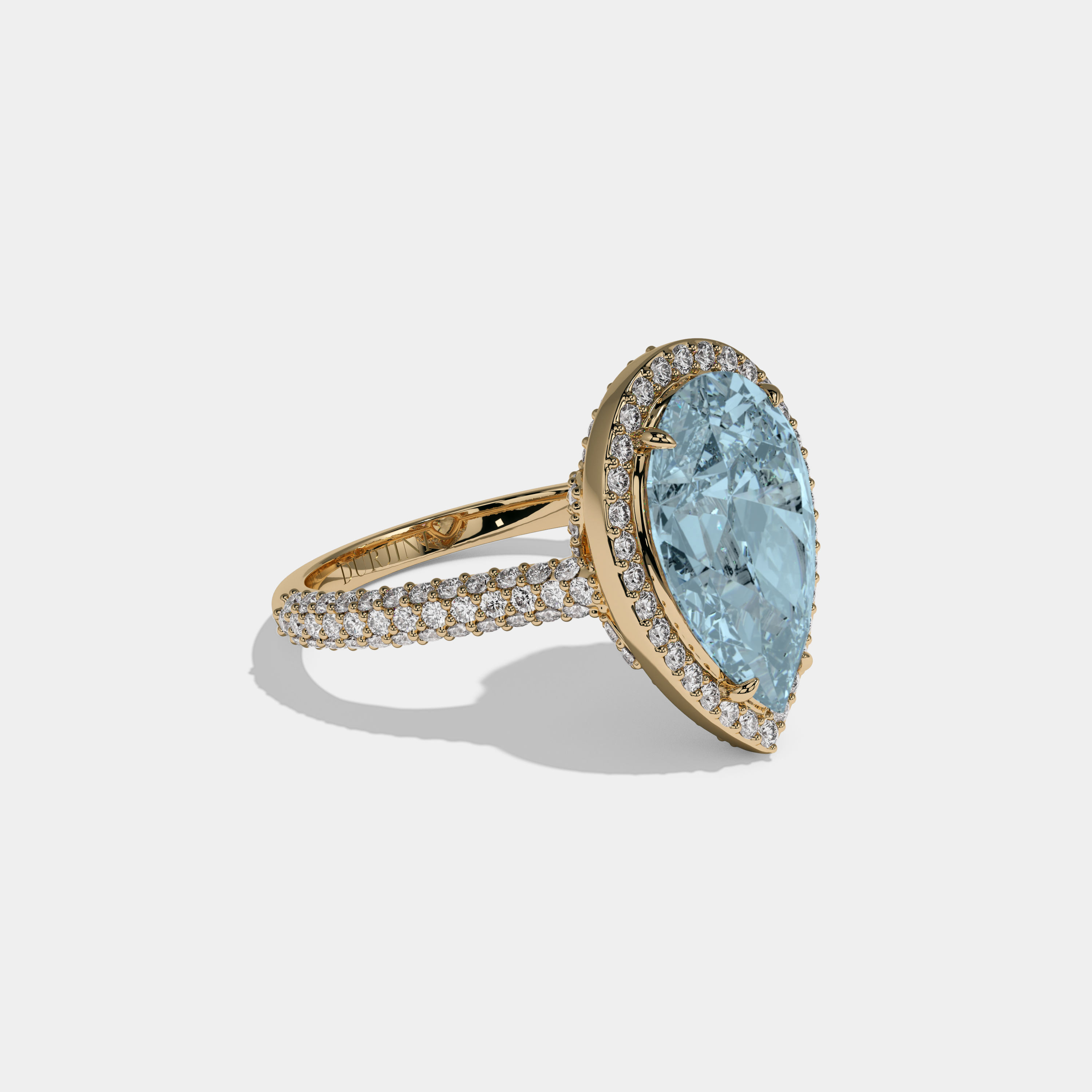 Alice Fancy Light Blue Pear Cut Diamond Band Engagement Ring 8ct 18k Yellow Gold