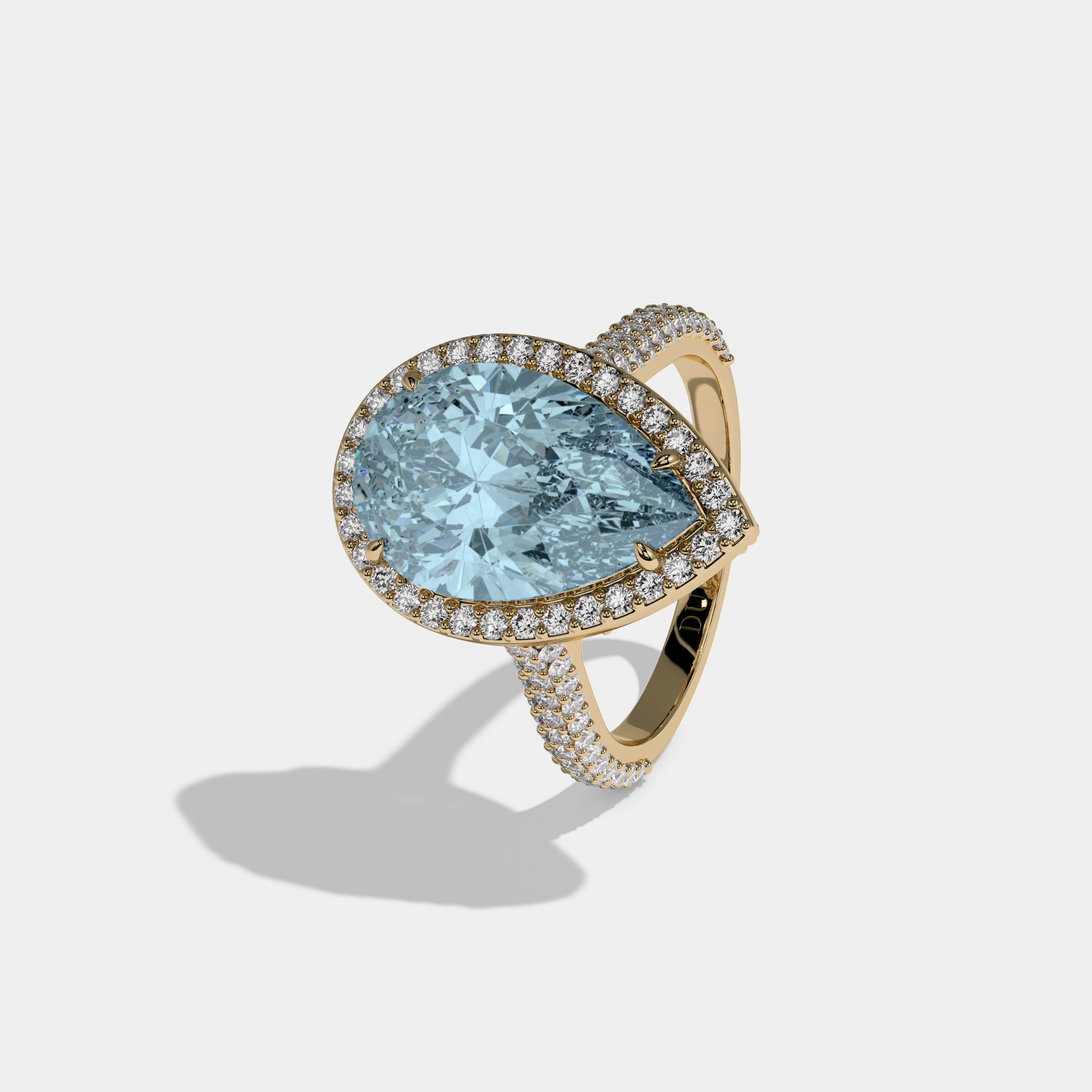 Alice Fancy Light Blue Pear Cut Diamond Band Engagement Ring 8ct 18k Yellow Gold