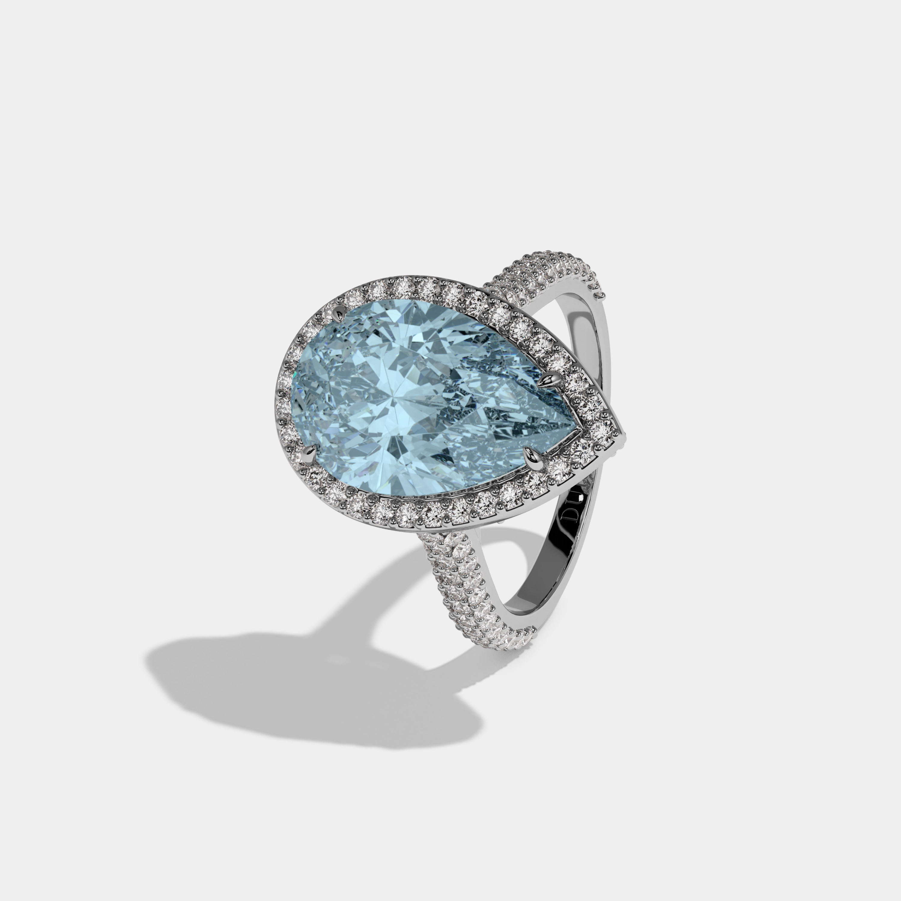 Amelia Fancy Light Blue Pear Cut Diamond Band Engagement Ring 8ct 18k White Gold