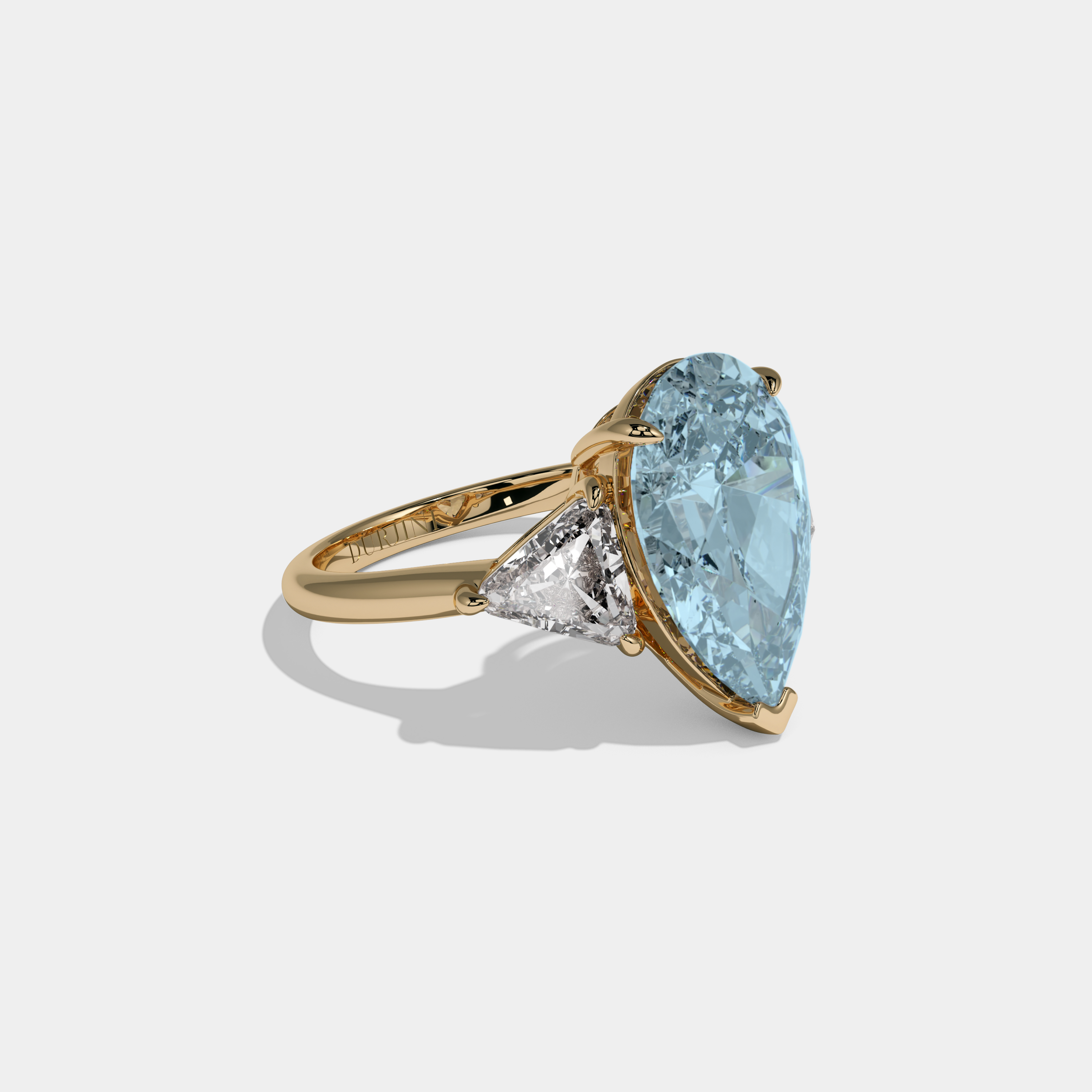 Caroline Fancy Light Blue Pear Cut Diamond Plain Band With Triangle Cut Sides Engagement Ring 8ct 18K Yellow Gold