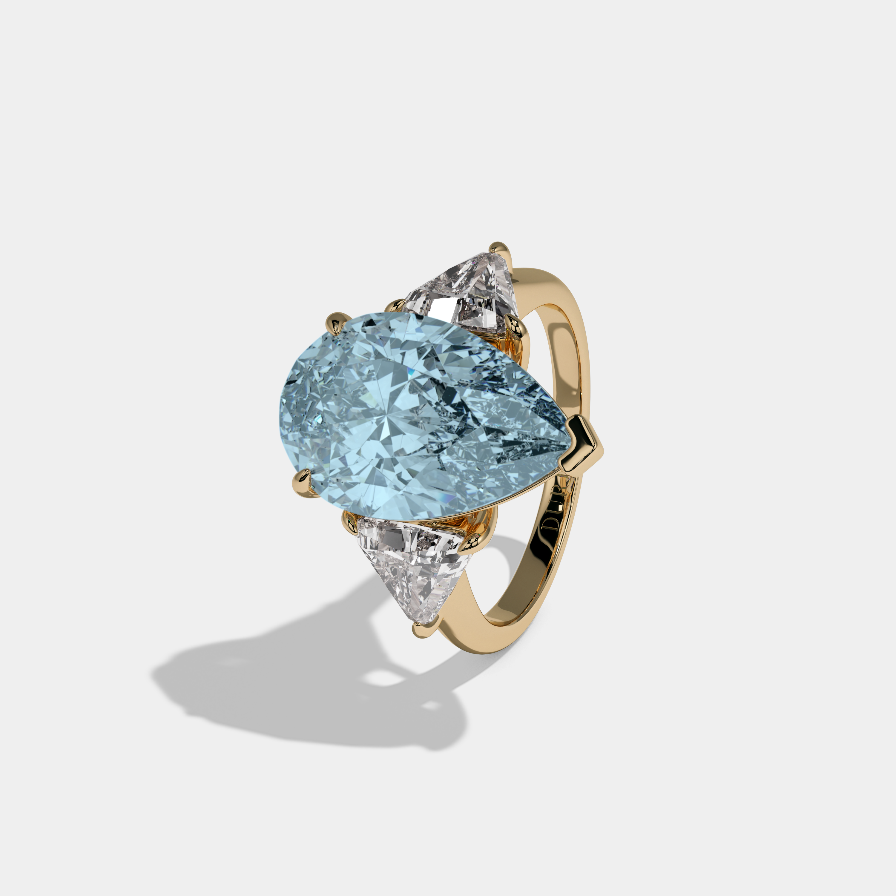 Caroline Fancy Light Blue Pear Cut Diamond Plain Band With Triangle Cut Sides Engagement Ring 8ct 18K Yellow Gold