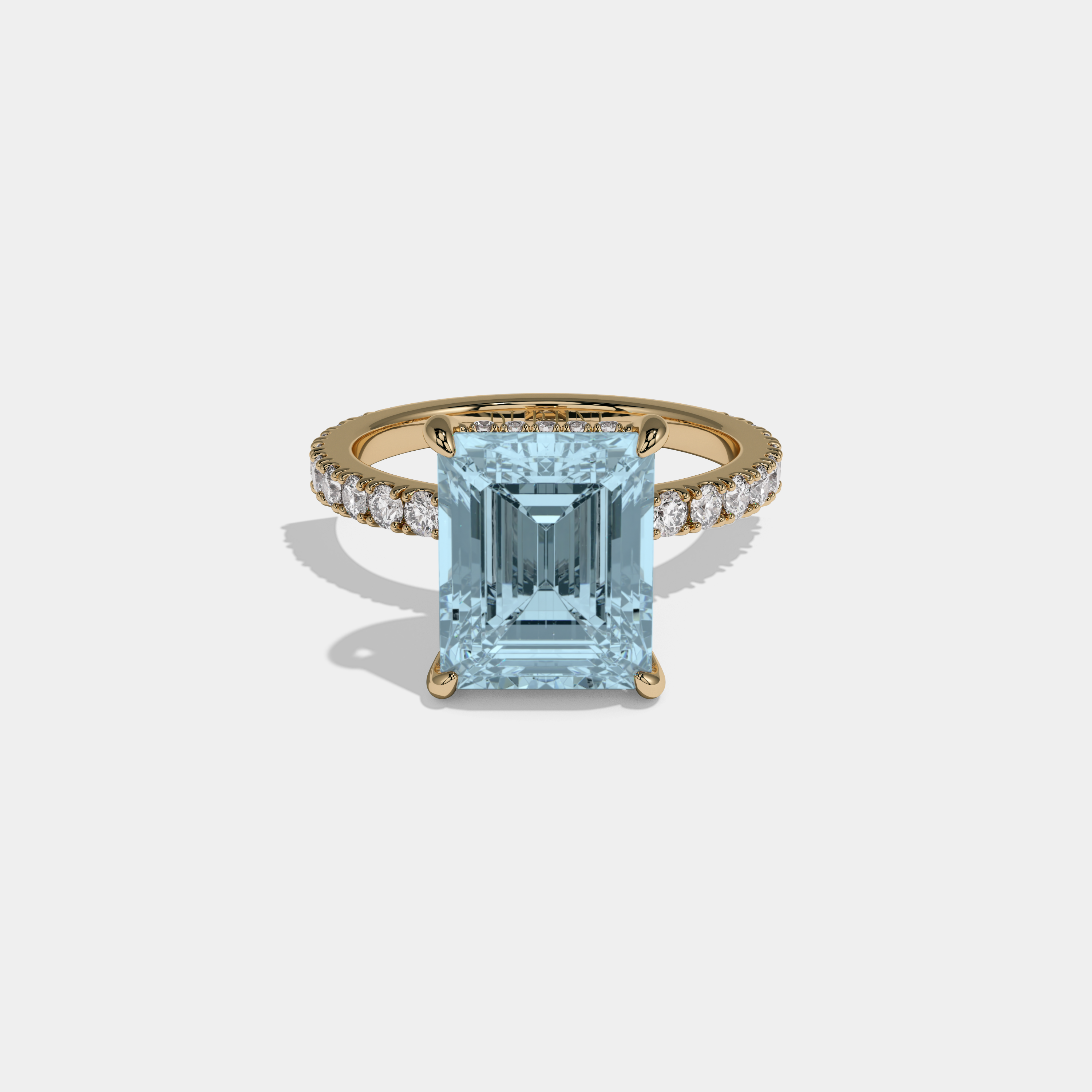 Caroline Fancy Light Blue Emerald Cut Diamond Band Engagement Ring 7ct 18K Yellow Gold