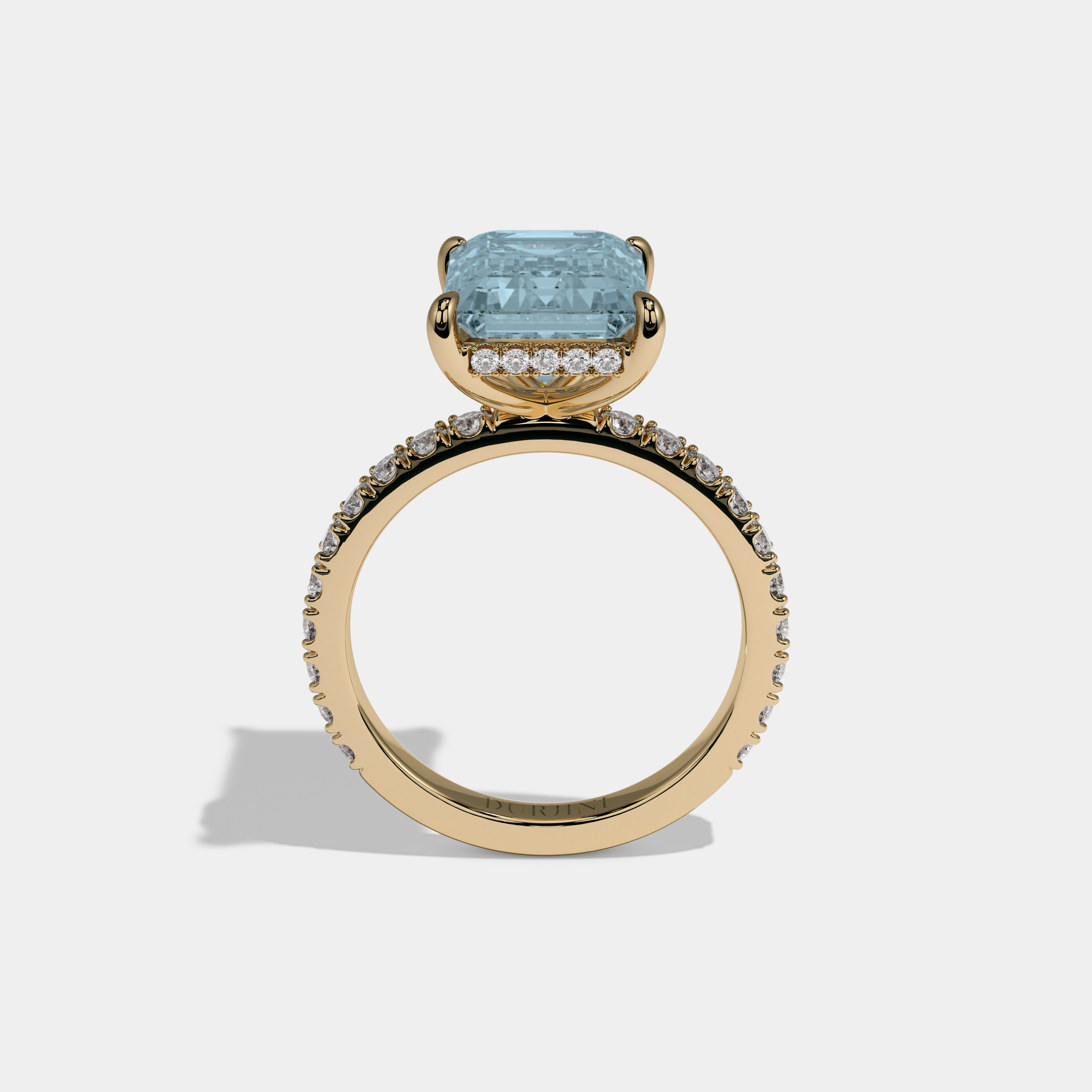 Caroline Fancy Light Blue Emerald Cut Diamond Band Engagement Ring 7ct 18K Yellow Gold