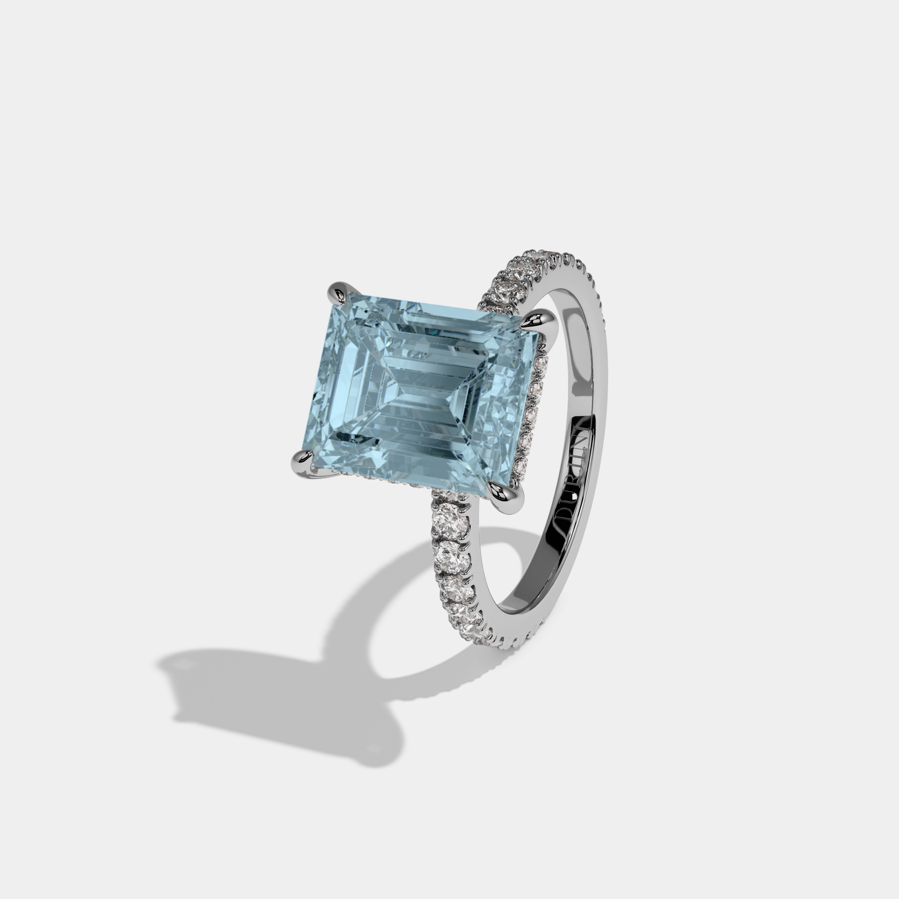 Louise Fancy Light Blue Emerald Cut Diamond Band Engagement Ring 7ct 18K White Gold