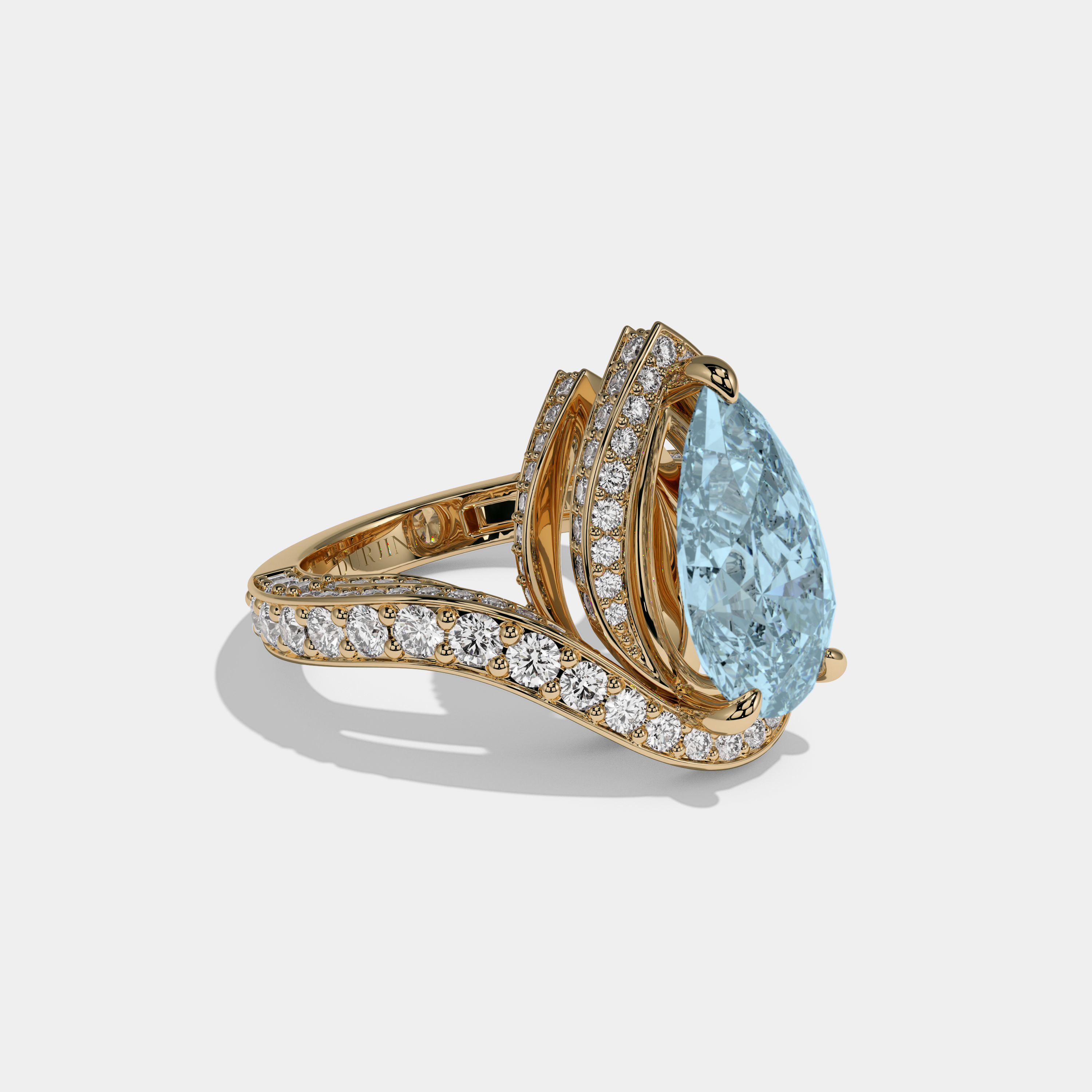 Caroline Fancy Light Blue Pear Cut Diamond Band Engagement Ring 8ct 18K Yellow Gold