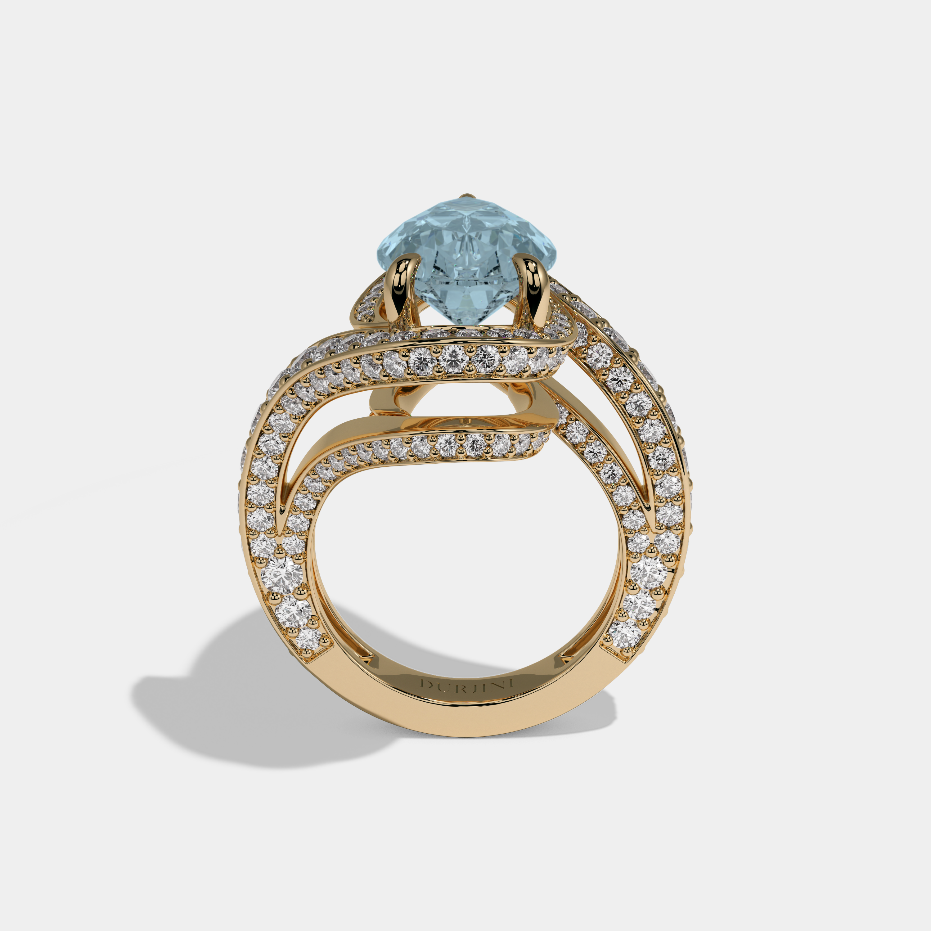 Caroline Fancy Light Blue Pear Cut Diamond Band Engagement Ring 8ct 18K Yellow Gold