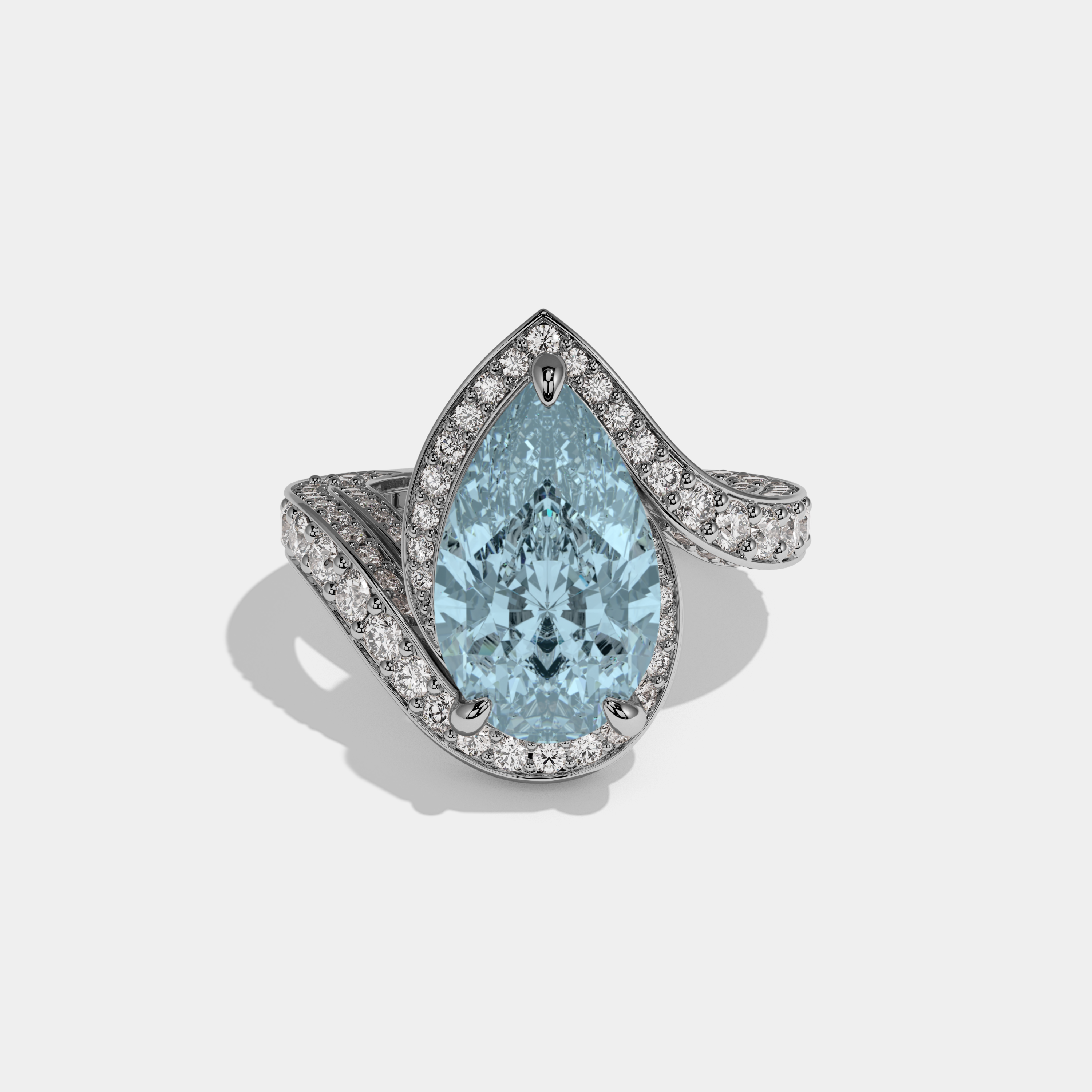 Margaret Fancy Light Blue Pear Cut Diamond Band Engagement Ring 8ct 18K White Gold