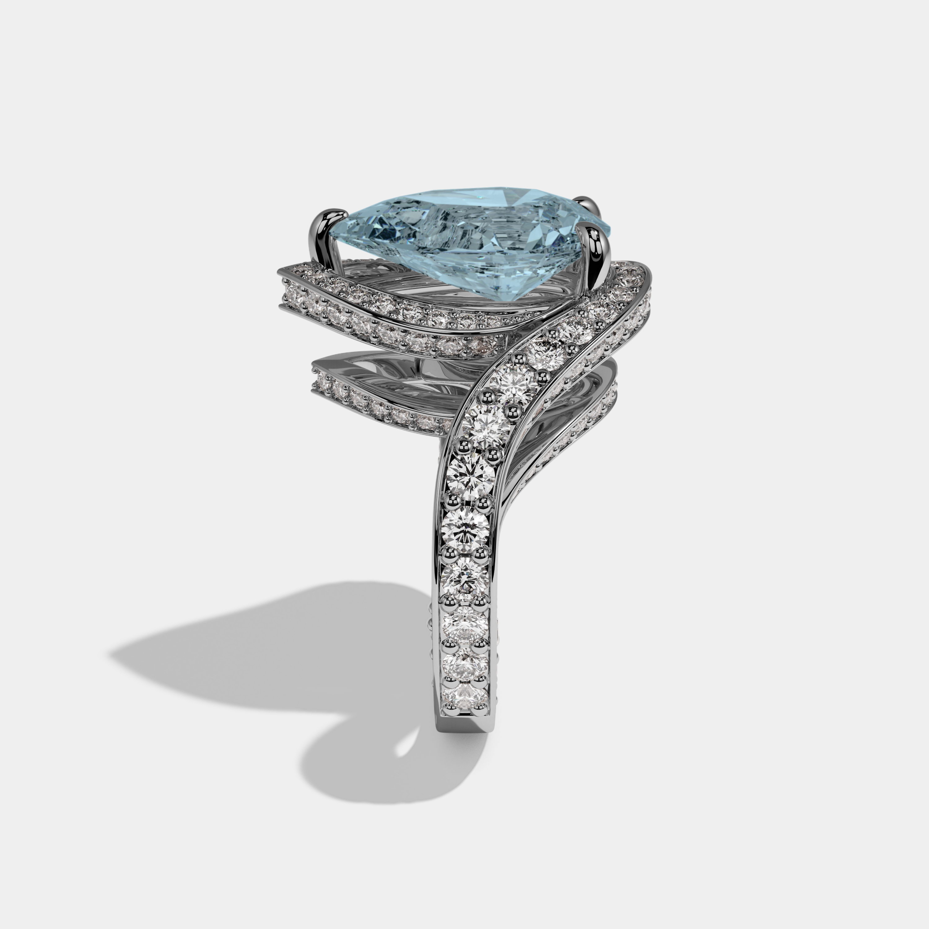 Margaret Fancy Light Blue Pear Cut Diamond Band Engagement Ring 8ct 18K White Gold