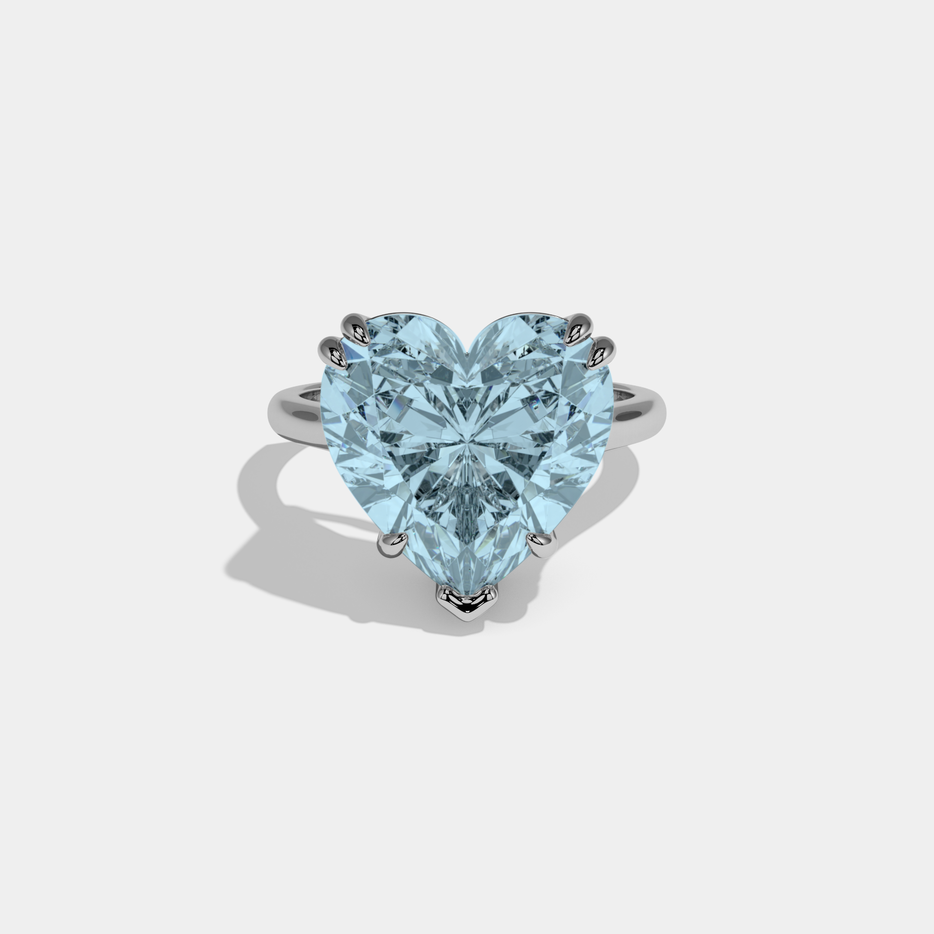 Mary Fancy Light Blue Heart Brilliant Cut Diamond Plain Band Engagement Ring 6ct 18K White Gold