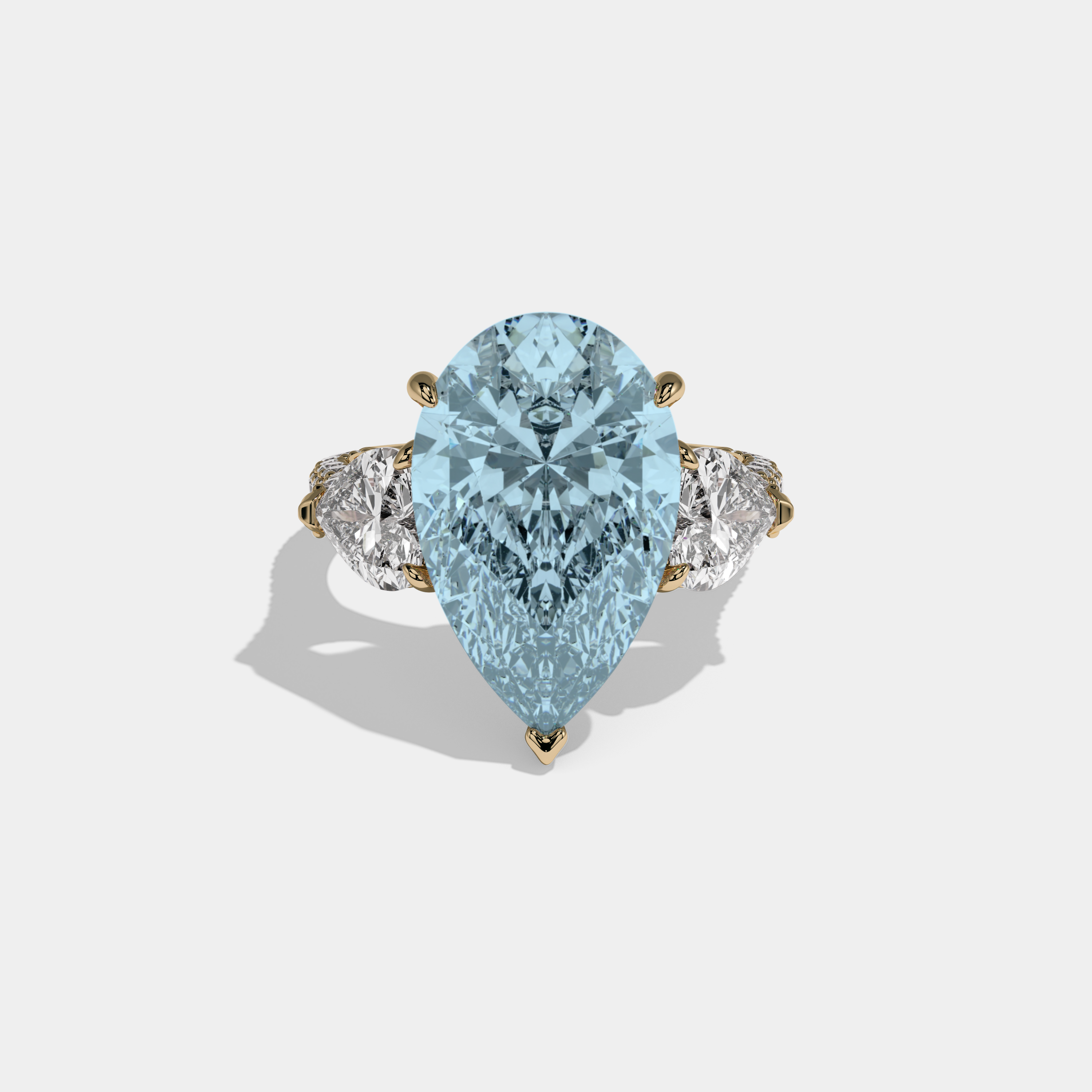 Anne Fancy Light Blue Pear Cut Diamond Band With Heart Cut Sides Engagement Ring 9ct 18K Yellow Gold