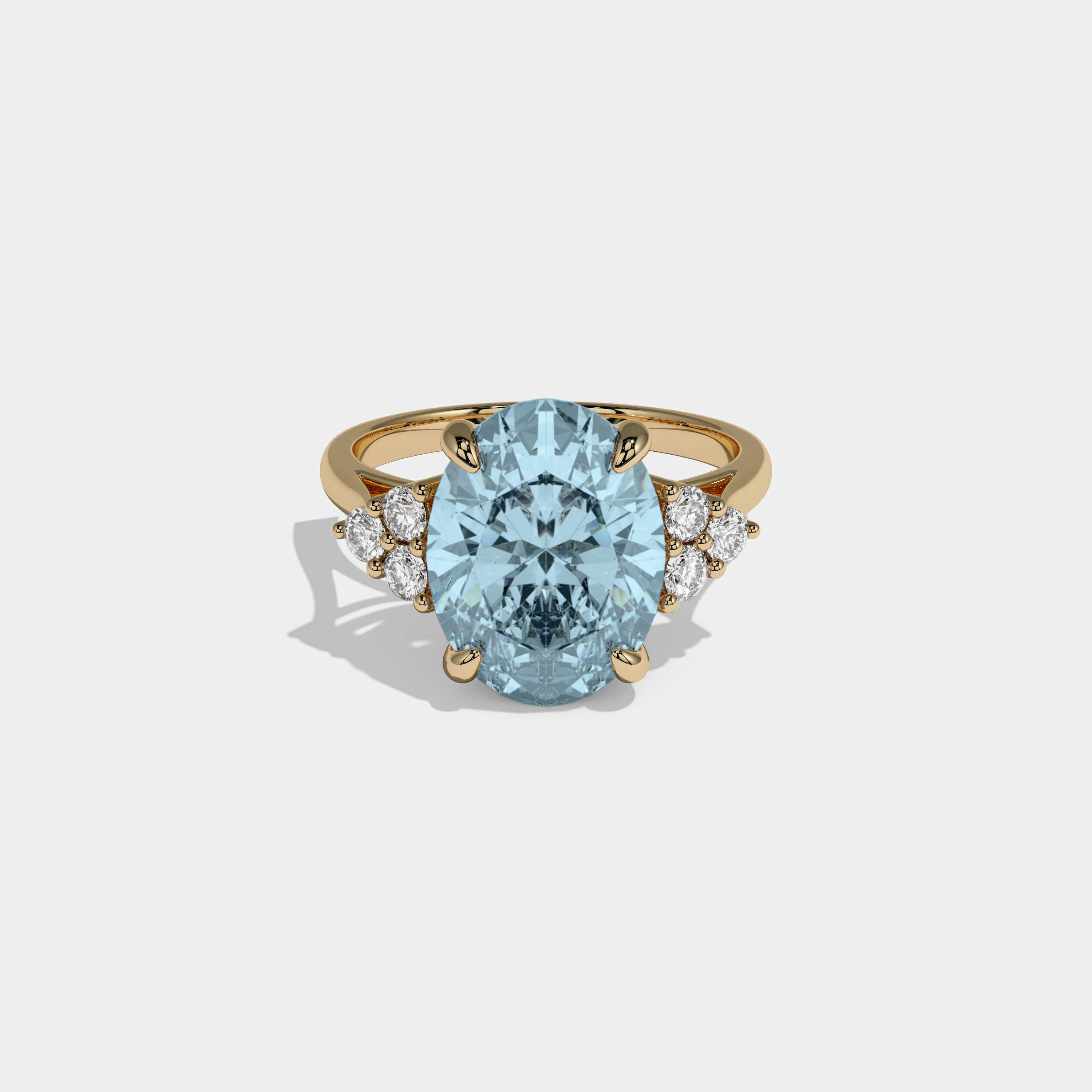 Cecilia Fancy Light Blue Oval Cut Diamond Plain Band Engagement Ring With Round Sides 6ct 18K Yellow Gold