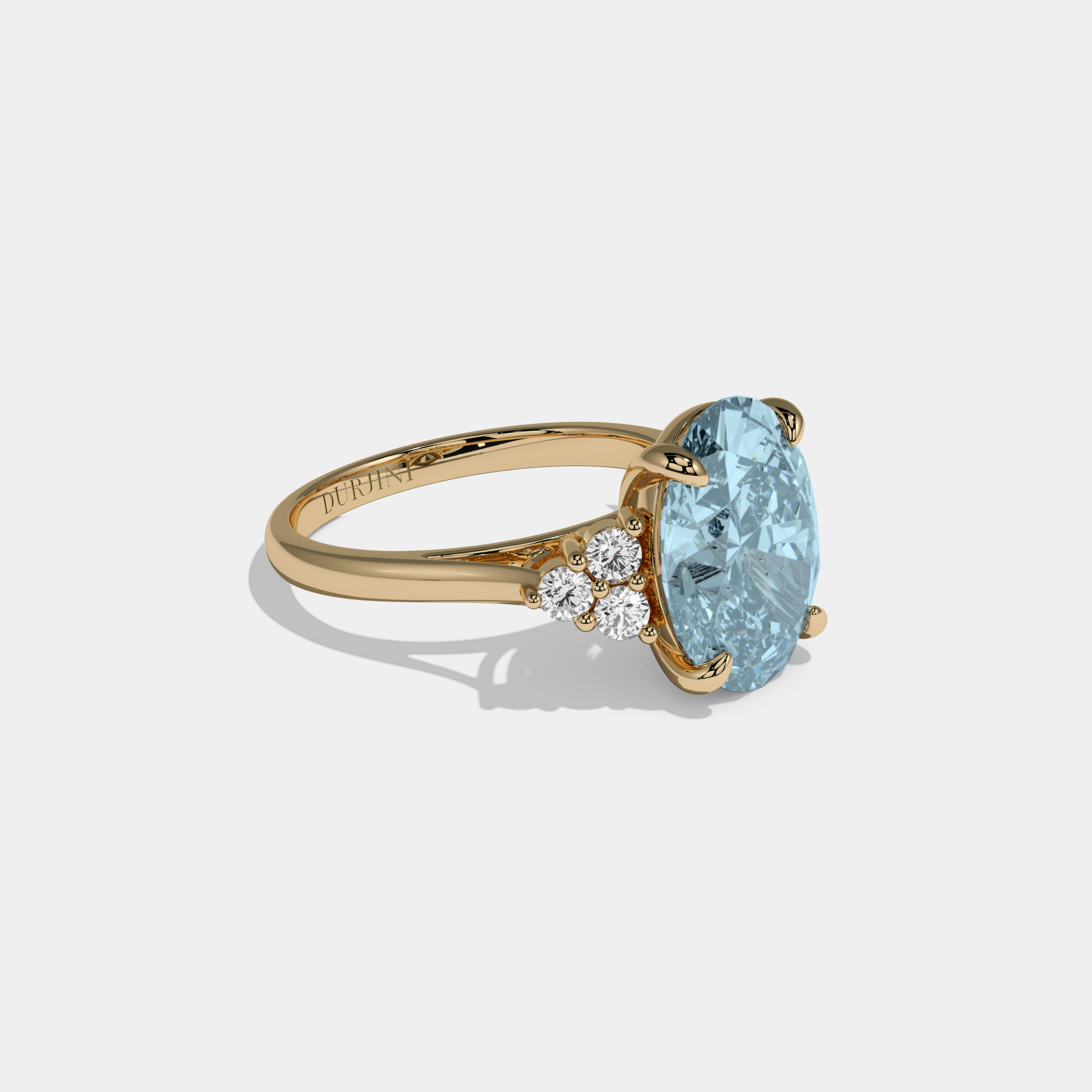 Cecilia Fancy Light Blue Oval Cut Diamond Plain Band Engagement Ring With Round Sides 6ct 18K Yellow Gold