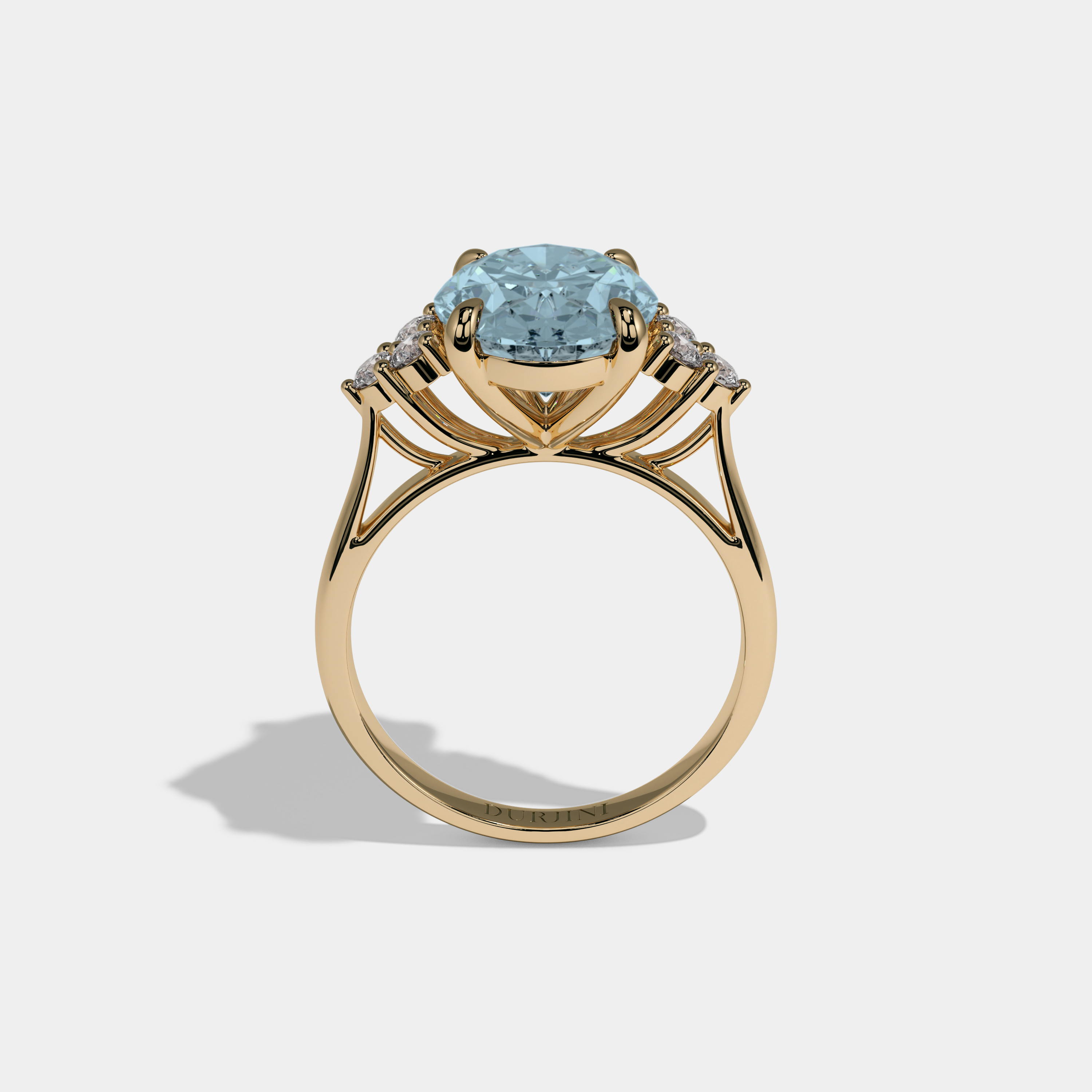 Cecilia Fancy Light Blue Oval Cut Diamond Plain Band Engagement Ring With Round Sides 6ct 18K Yellow Gold