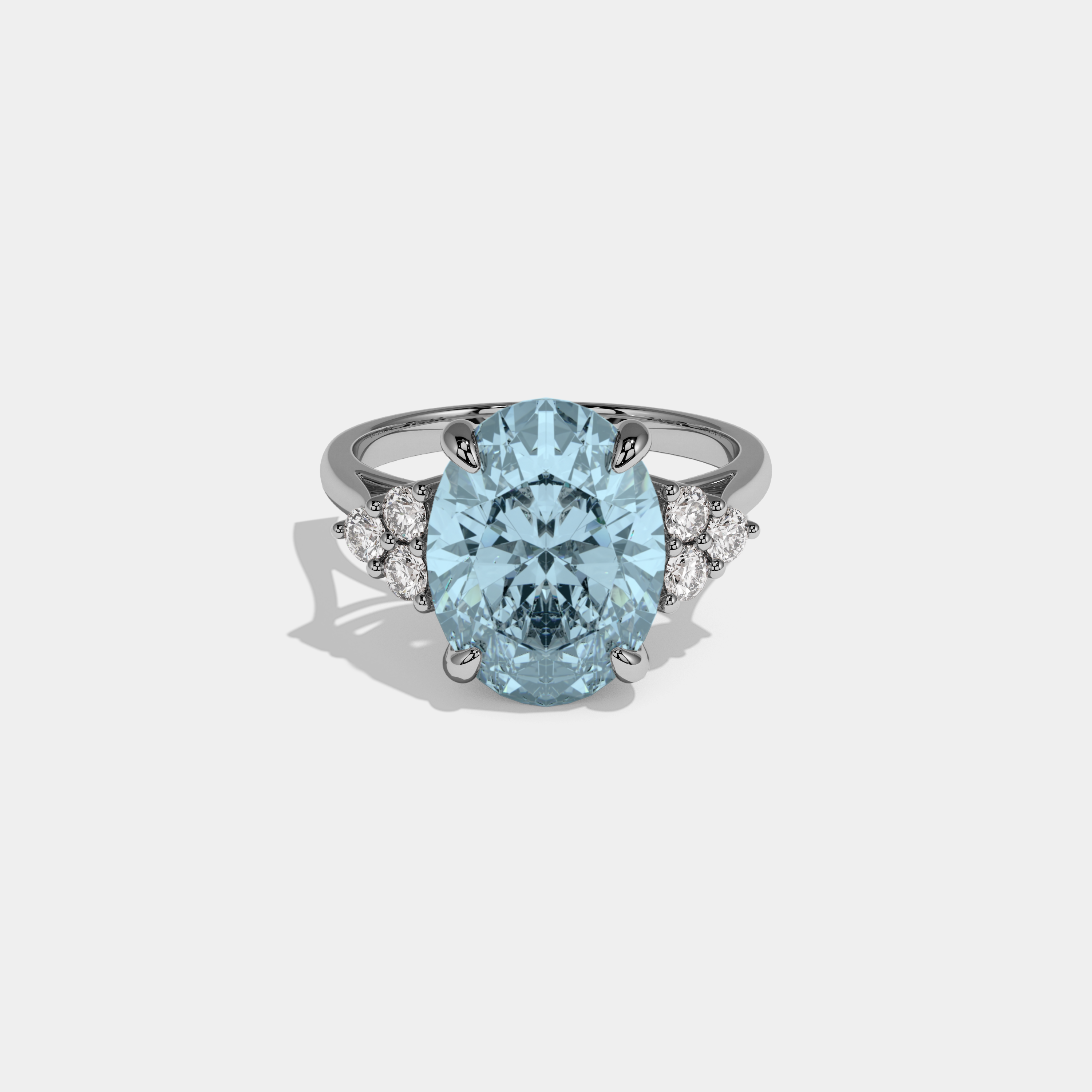 Charlotte Fancy Light Blue Oval Cut Diamond Plain Band Engagement Ring With Round Sides 6ct 18K White Gold