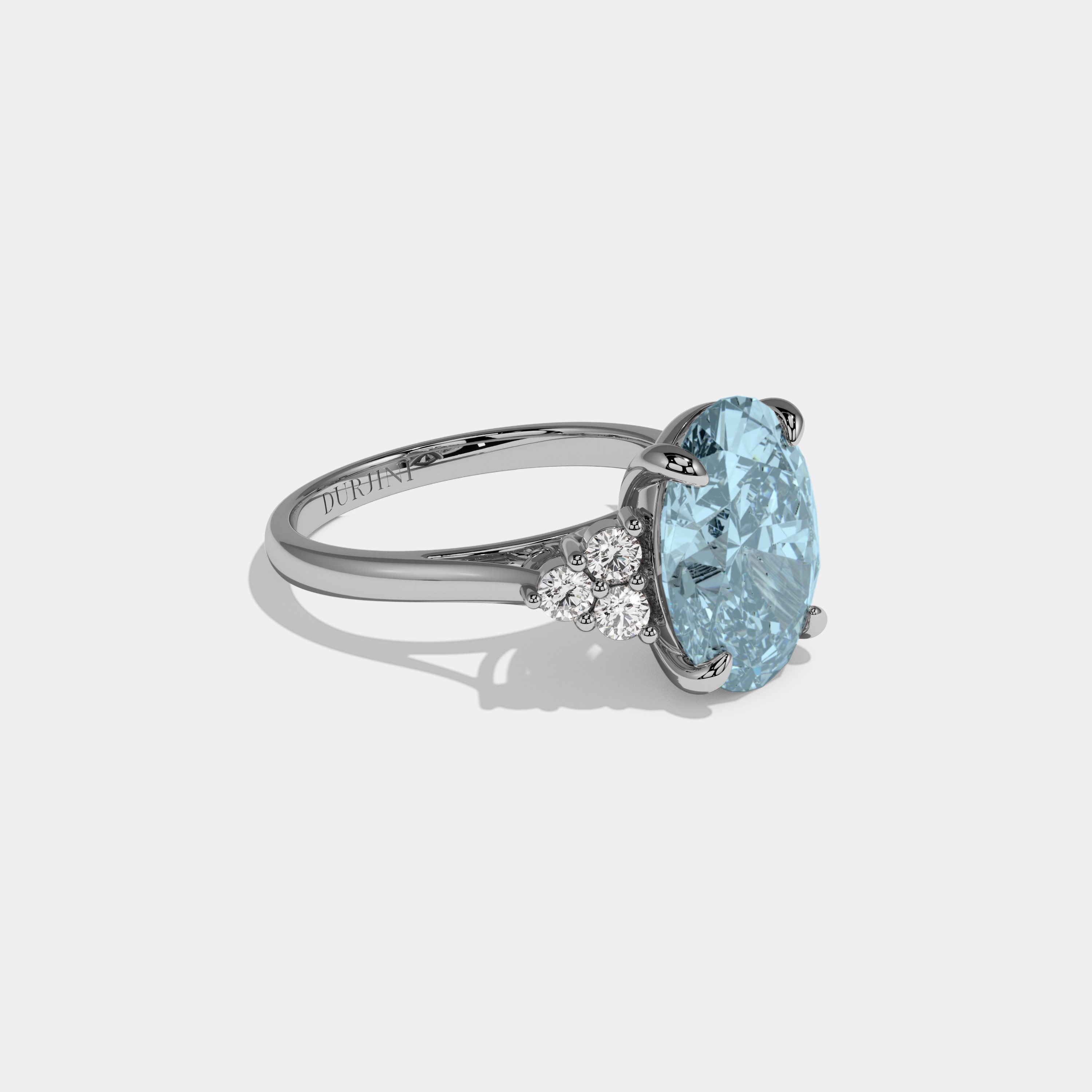 Charlotte Fancy Light Blue Oval Cut Diamond Plain Band Engagement Ring With Round Sides 6ct 18K White Gold