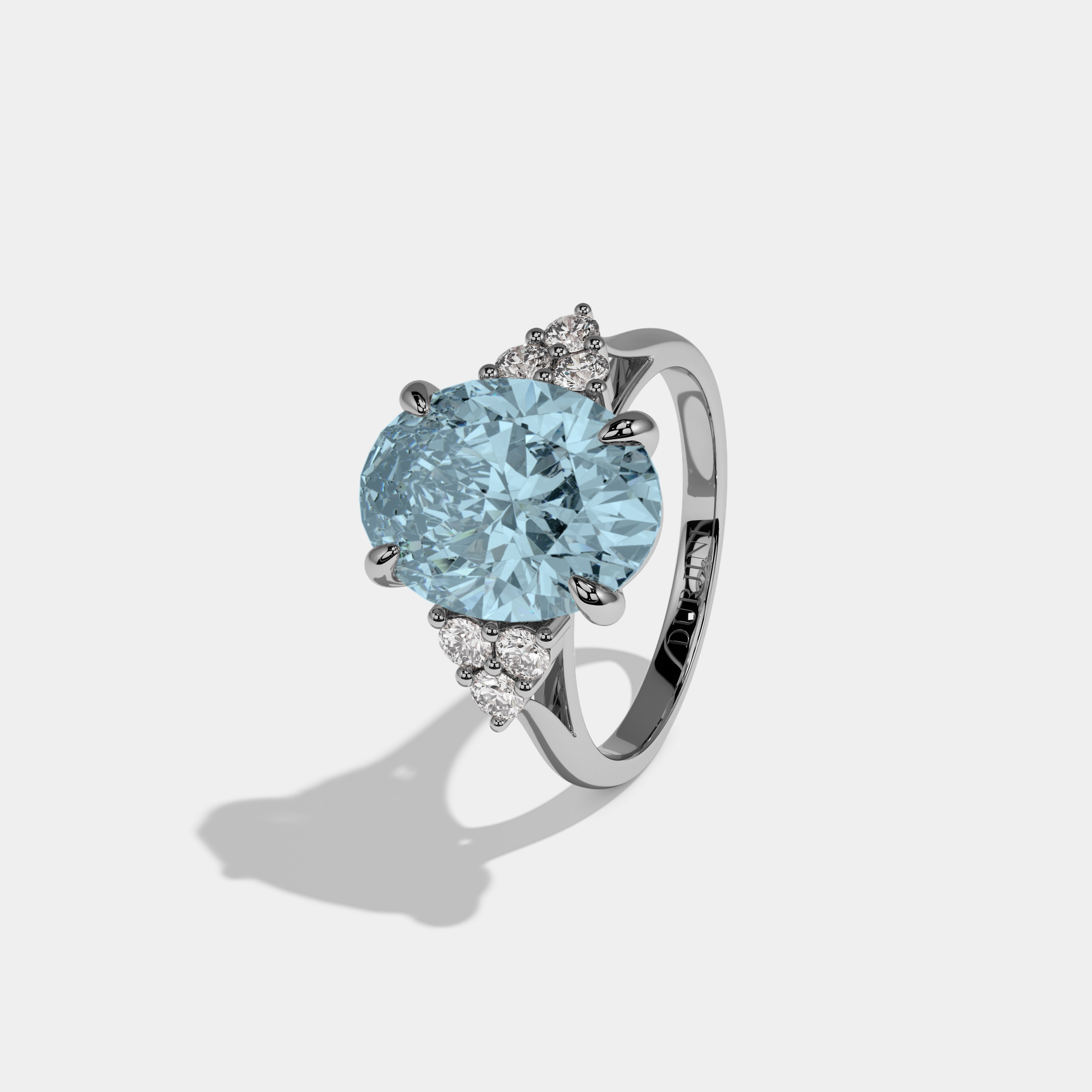 Charlotte Fancy Light Blue Oval Cut Diamond Plain Band Engagement Ring With Round Sides 6ct 18K White Gold