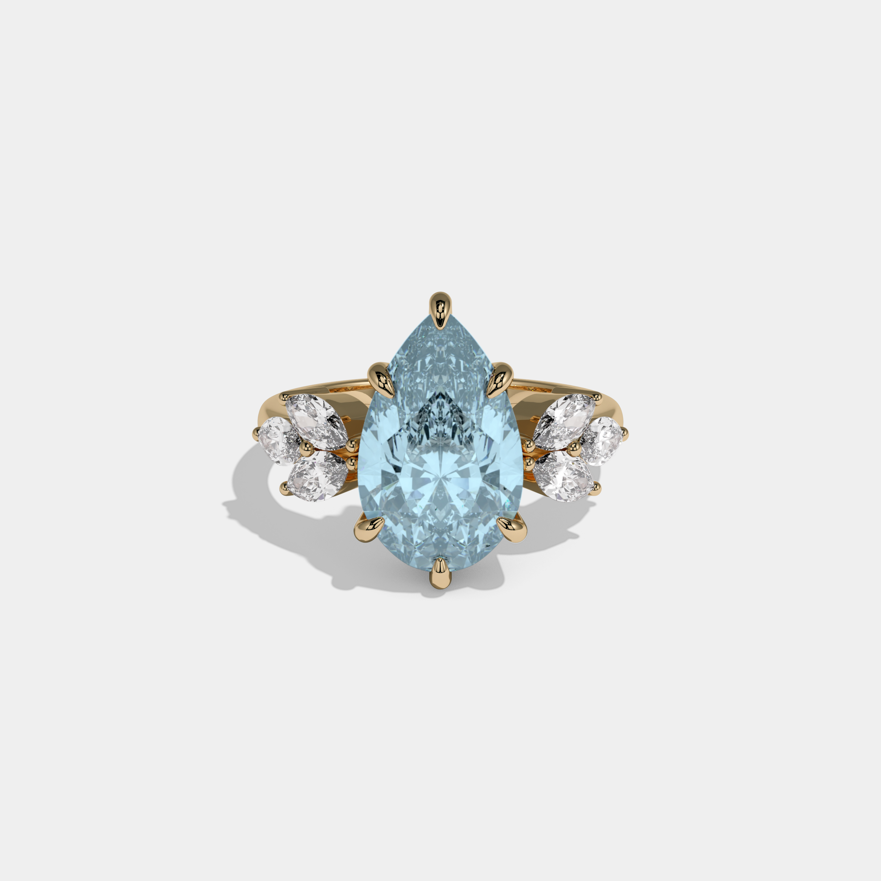 Anne Fancy Light Blue Pear Cut Diamond Plain Band With Marquise Cut Sides Engagement Ring 7ct 18K Yellow Gold