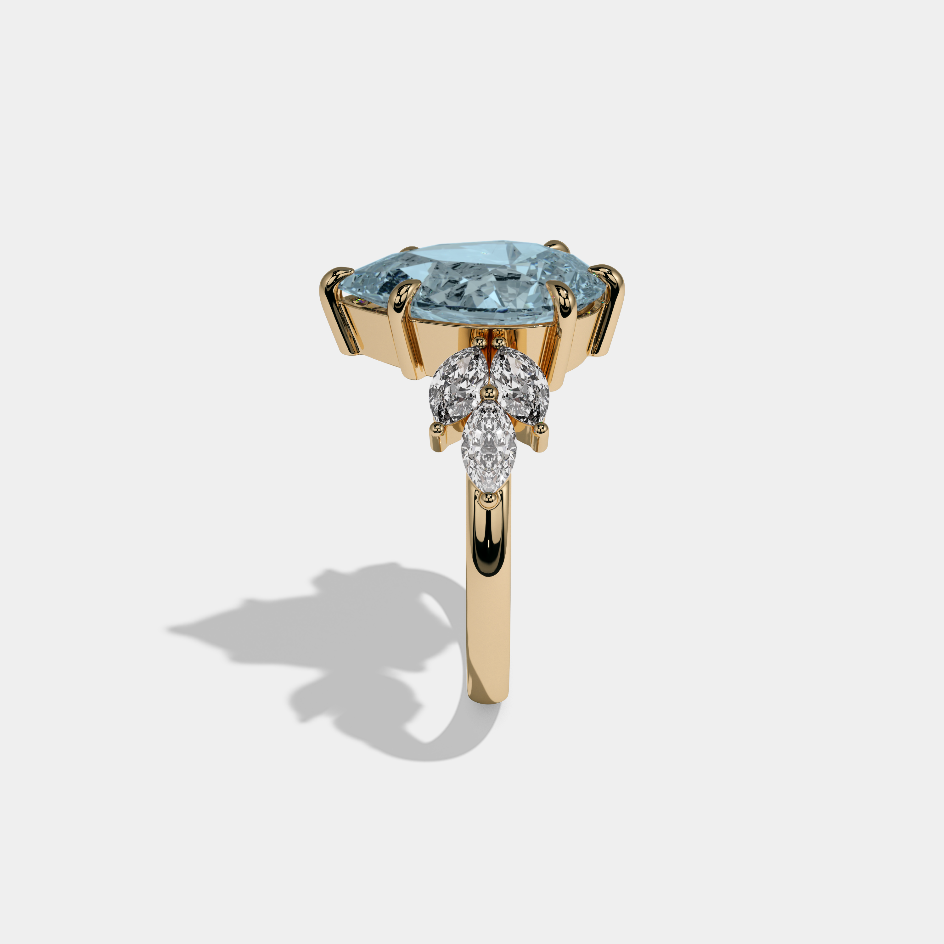 Anne Fancy Light Blue Pear Cut Diamond Plain Band With Marquise Cut Sides Engagement Ring 7ct 18K Yellow Gold