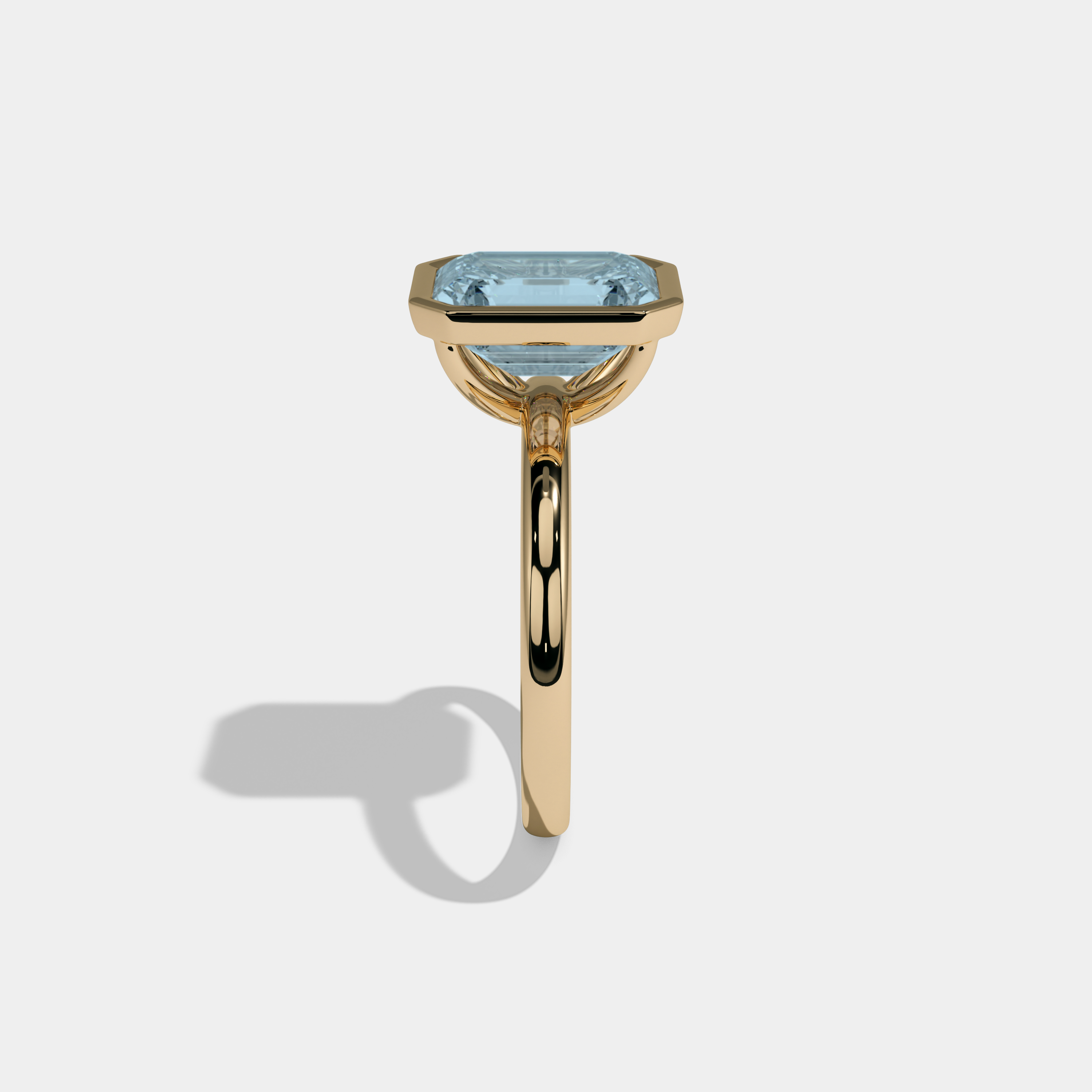 Anne Fancy Light Blue Emerald Cut Diamond Plain Band Bezel Engagement Ring 5ct 18K Yellow Gold