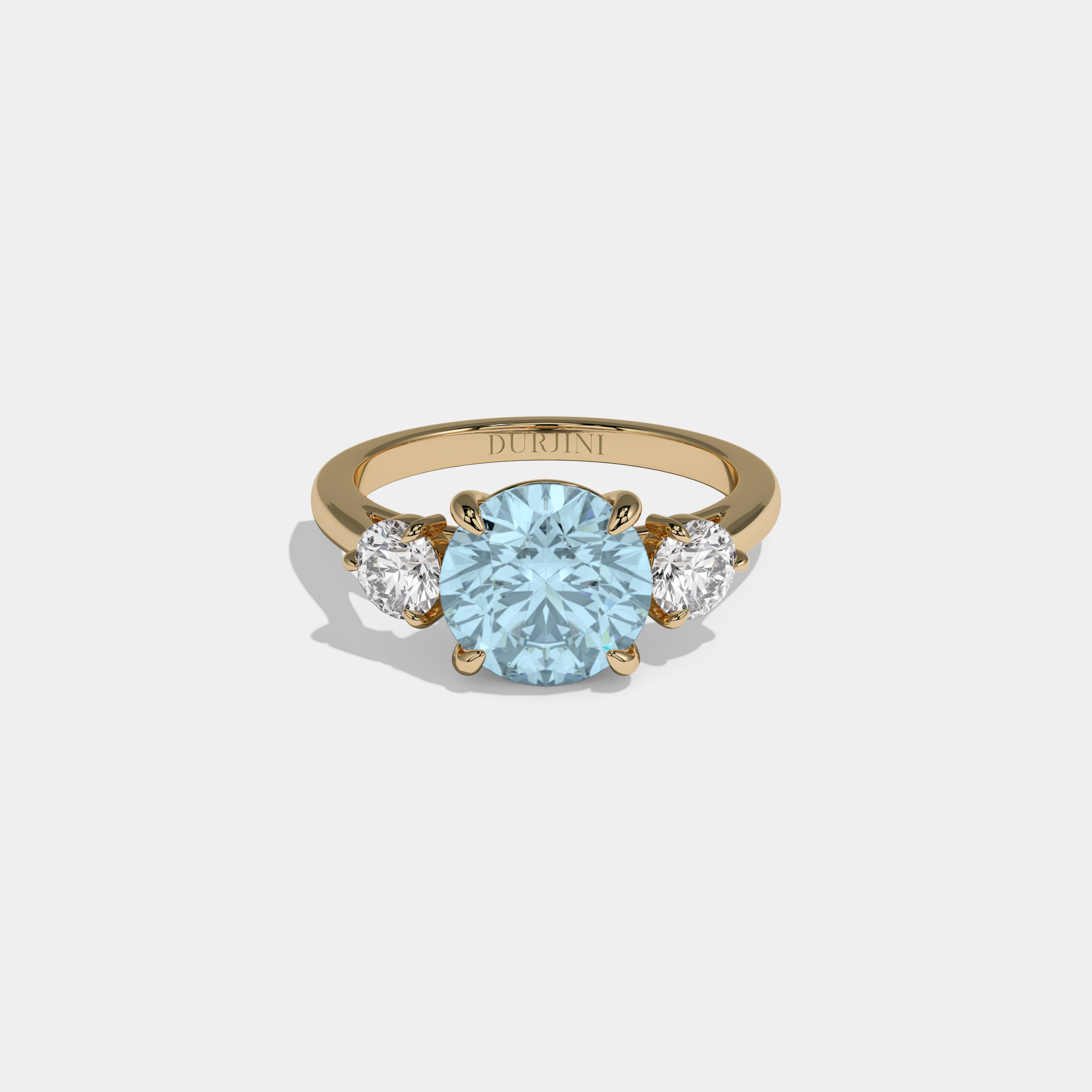Caroline Fancy Light Blue Round Brilliant Cut Diamond Plain Band With Round Cut Sides Engagement Ring 7ct 18K Yellow Gold