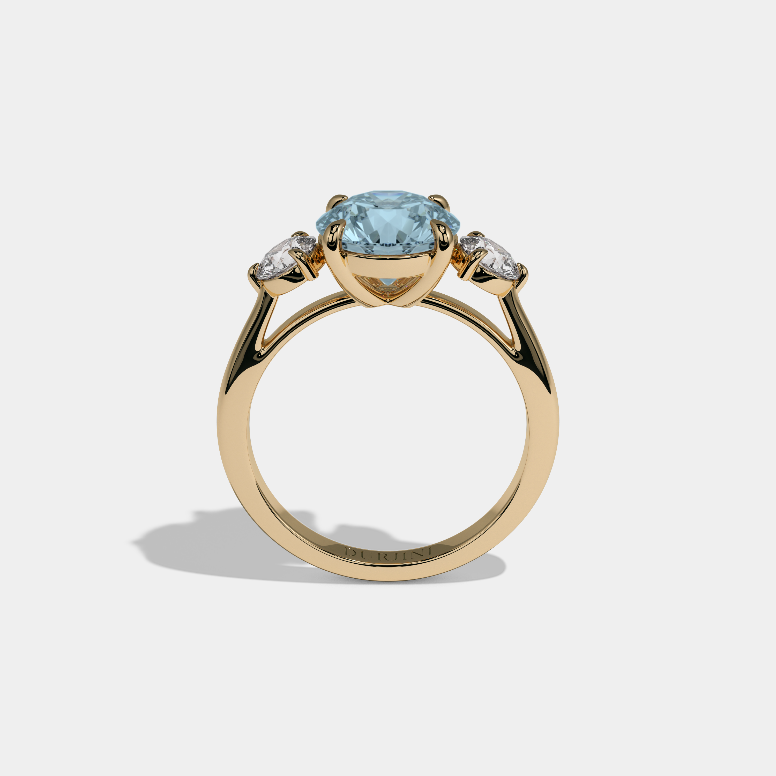 Caroline Fancy Light Blue Round Brilliant Cut Diamond Plain Band With Round Cut Sides Engagement Ring 7ct 18K Yellow Gold