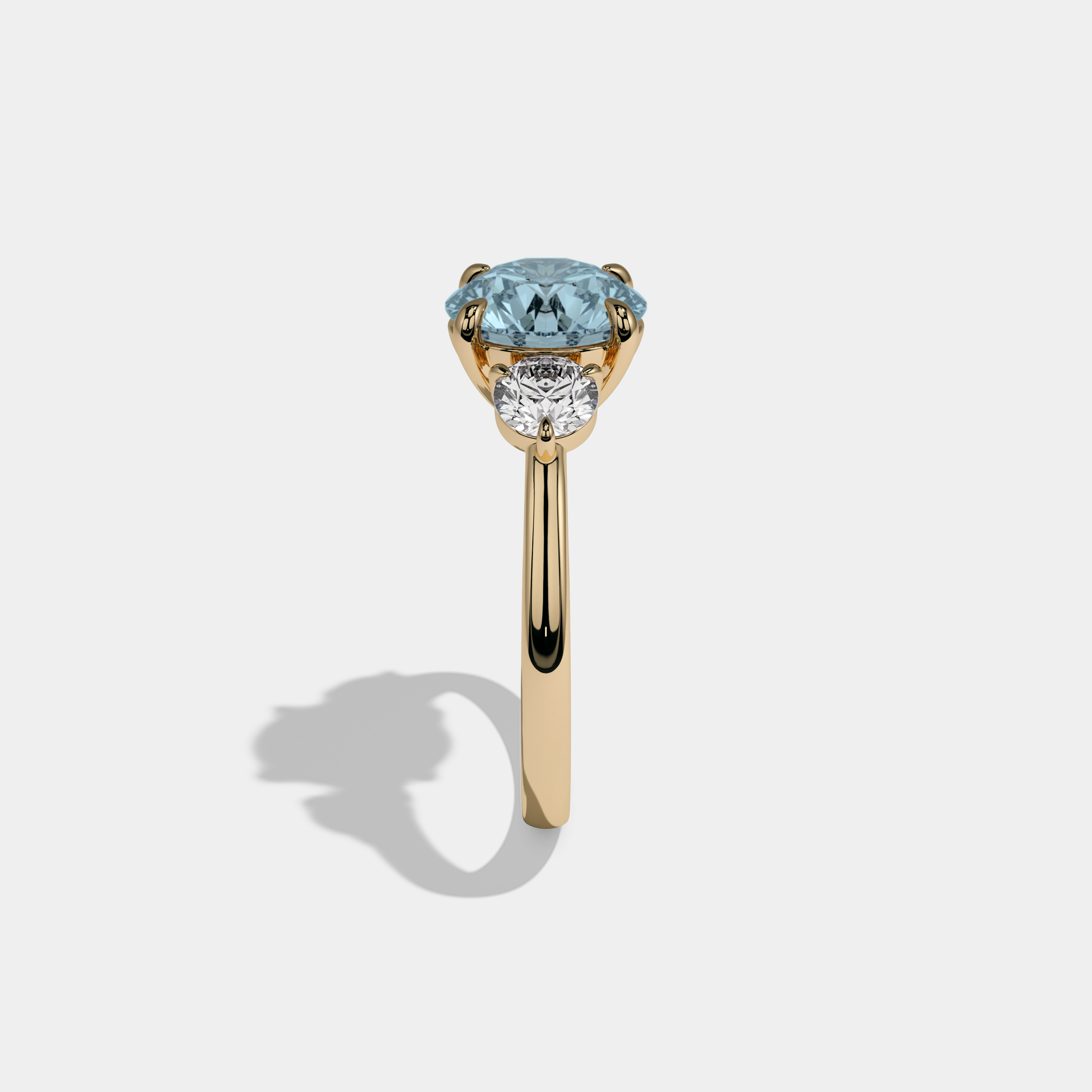 Caroline Fancy Light Blue Round Brilliant Cut Diamond Plain Band With Round Cut Sides Engagement Ring 7ct 18K Yellow Gold
