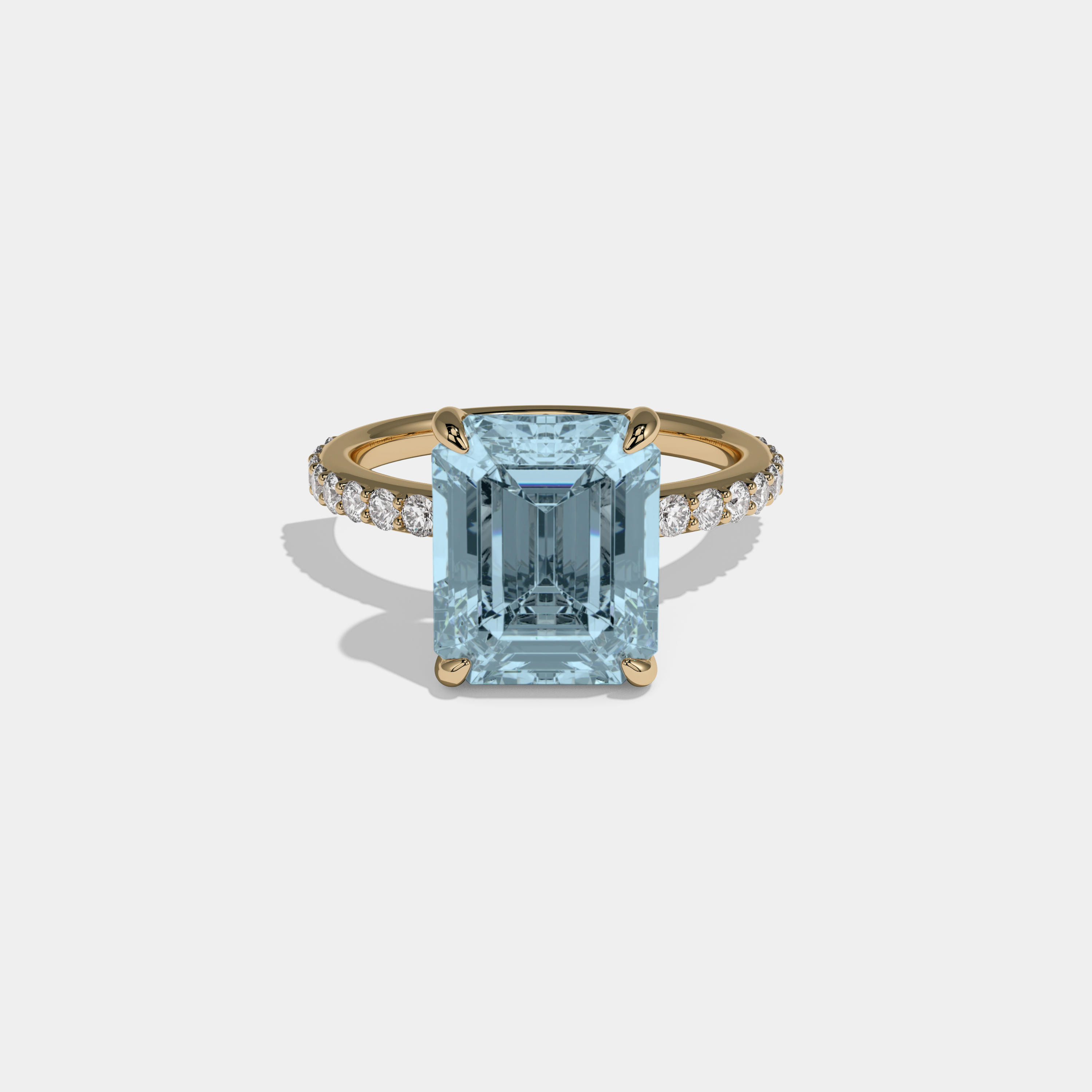 Anne Fancy Light Blue Emerald Cut Diamond Band Engagement Ring 6ct 18K Yellow Gold