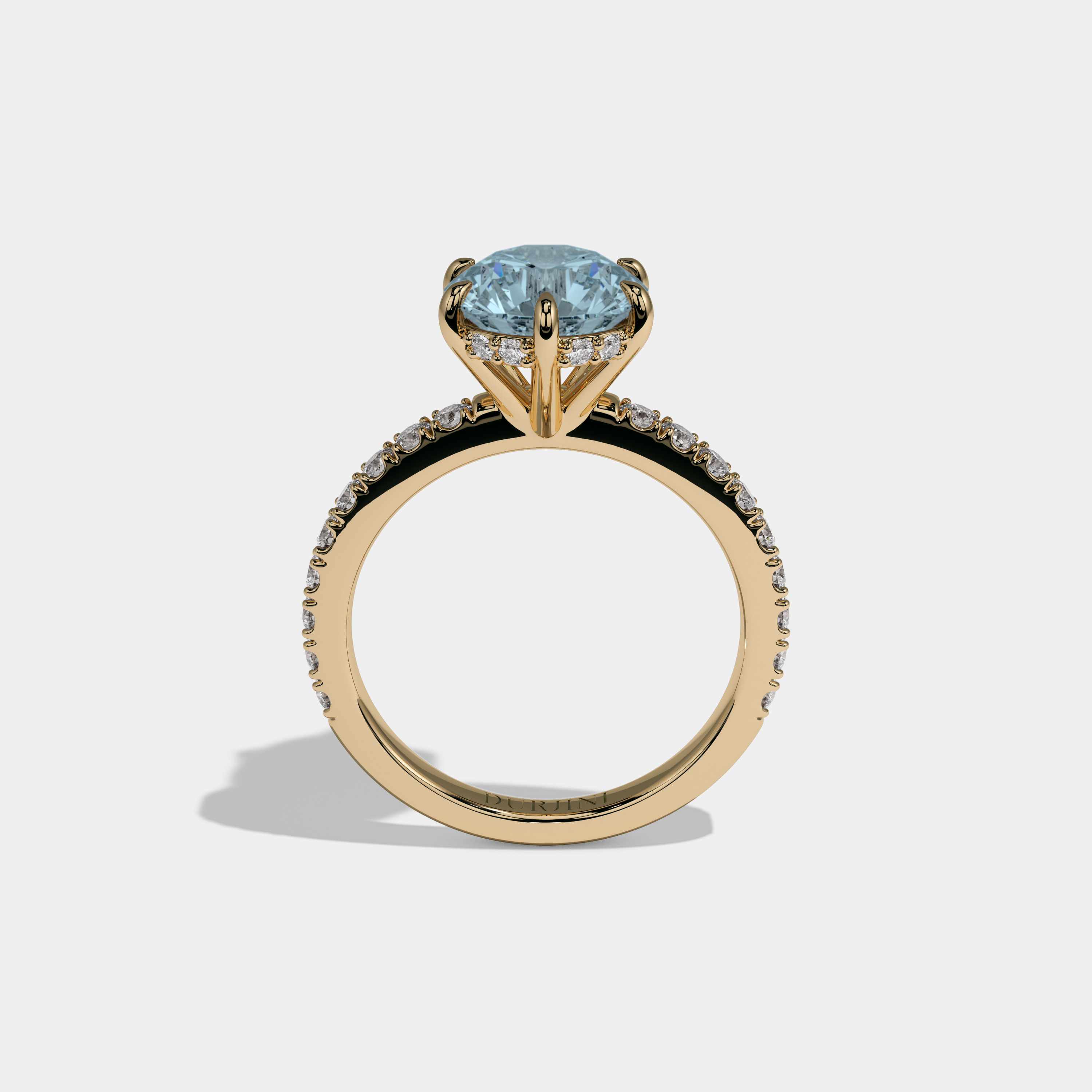 Anne Fancy Light Blue Round Brilliant Cut Diamond Band Engagement Ring 6ct 18K Yellow Gold