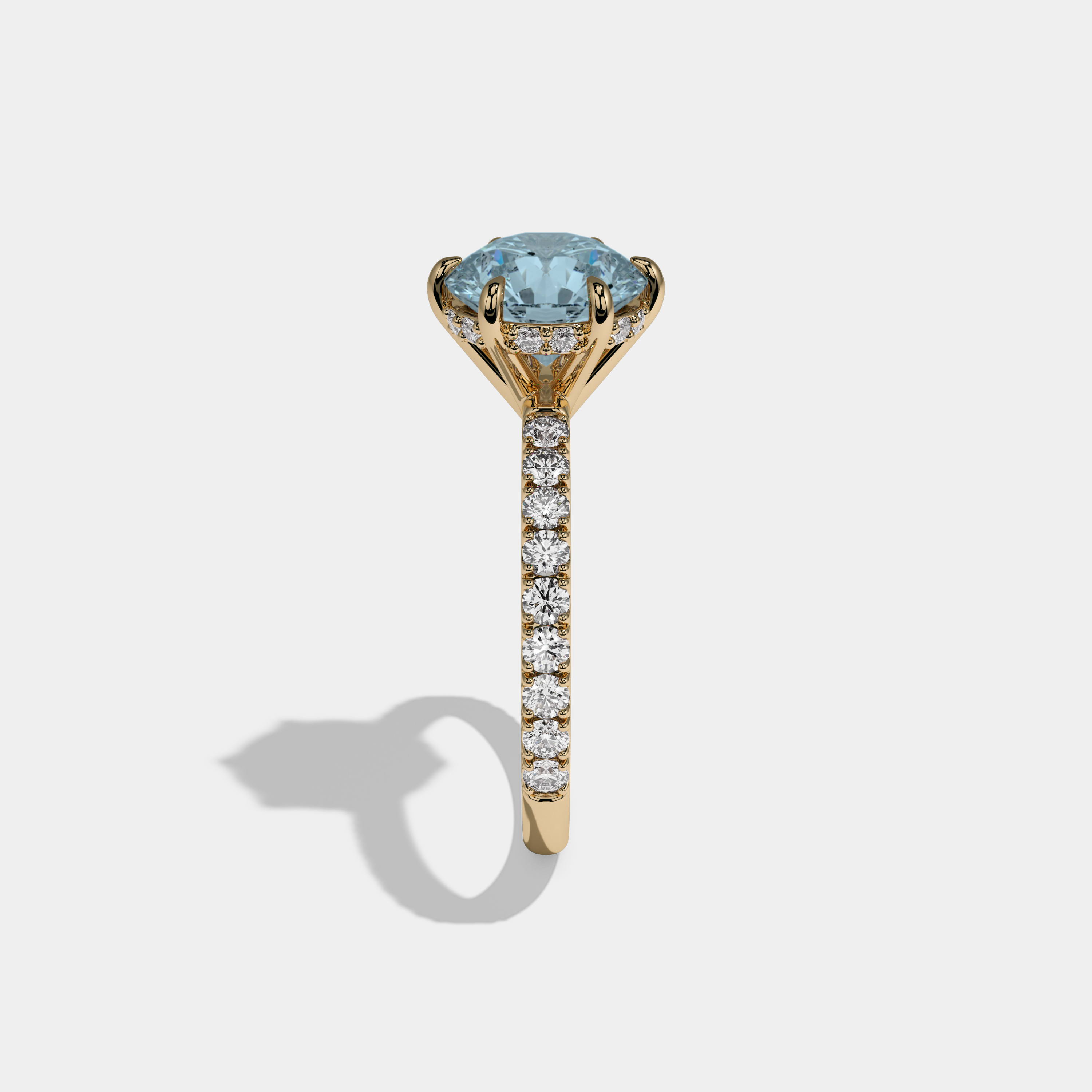 Anne Fancy Light Blue Round Brilliant Cut Diamond Band Engagement Ring 6ct 18K Yellow Gold