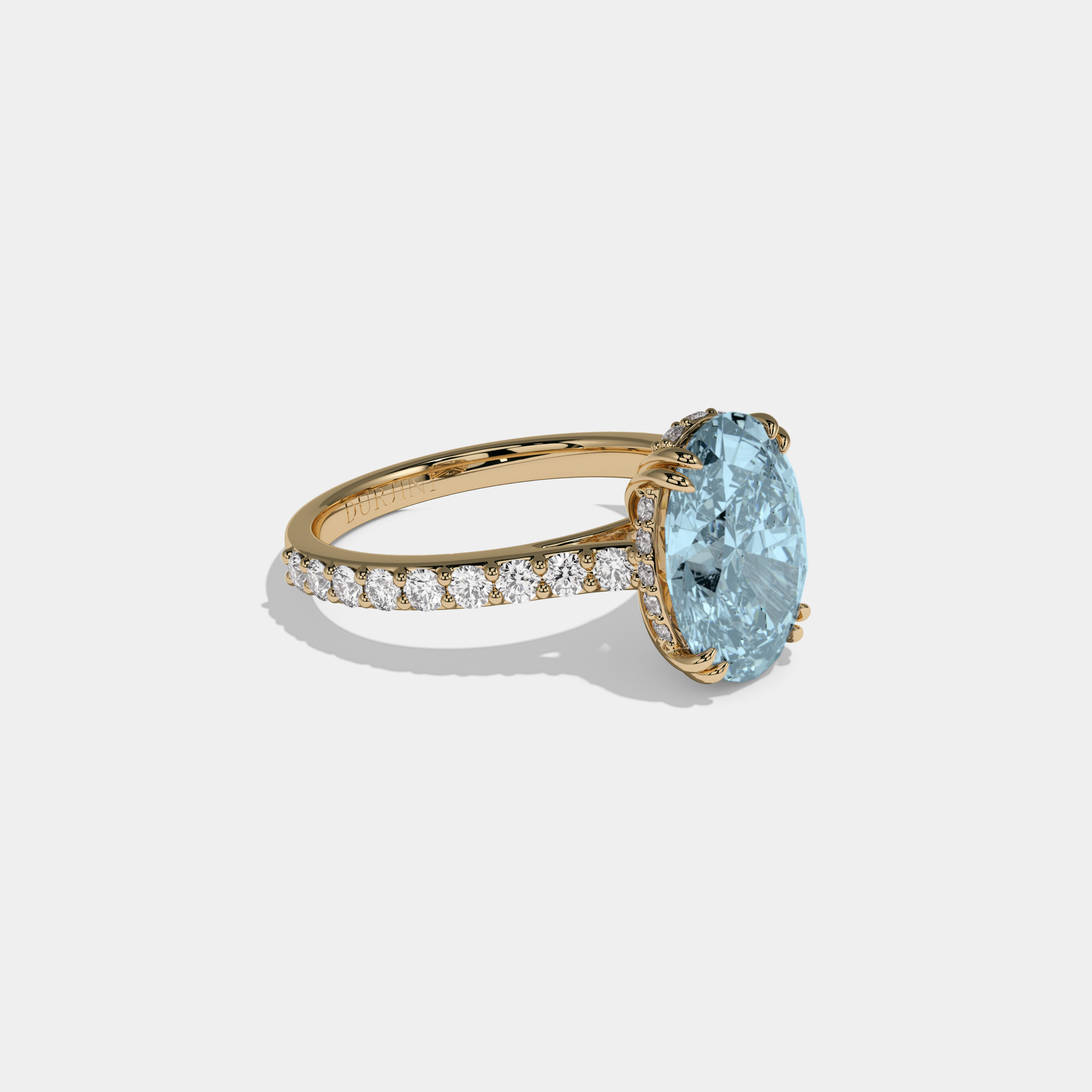 Caroline Fancy Light Blue Oval Cut Diamond Band Engagement Ring 7ct 18K Yellow Gold