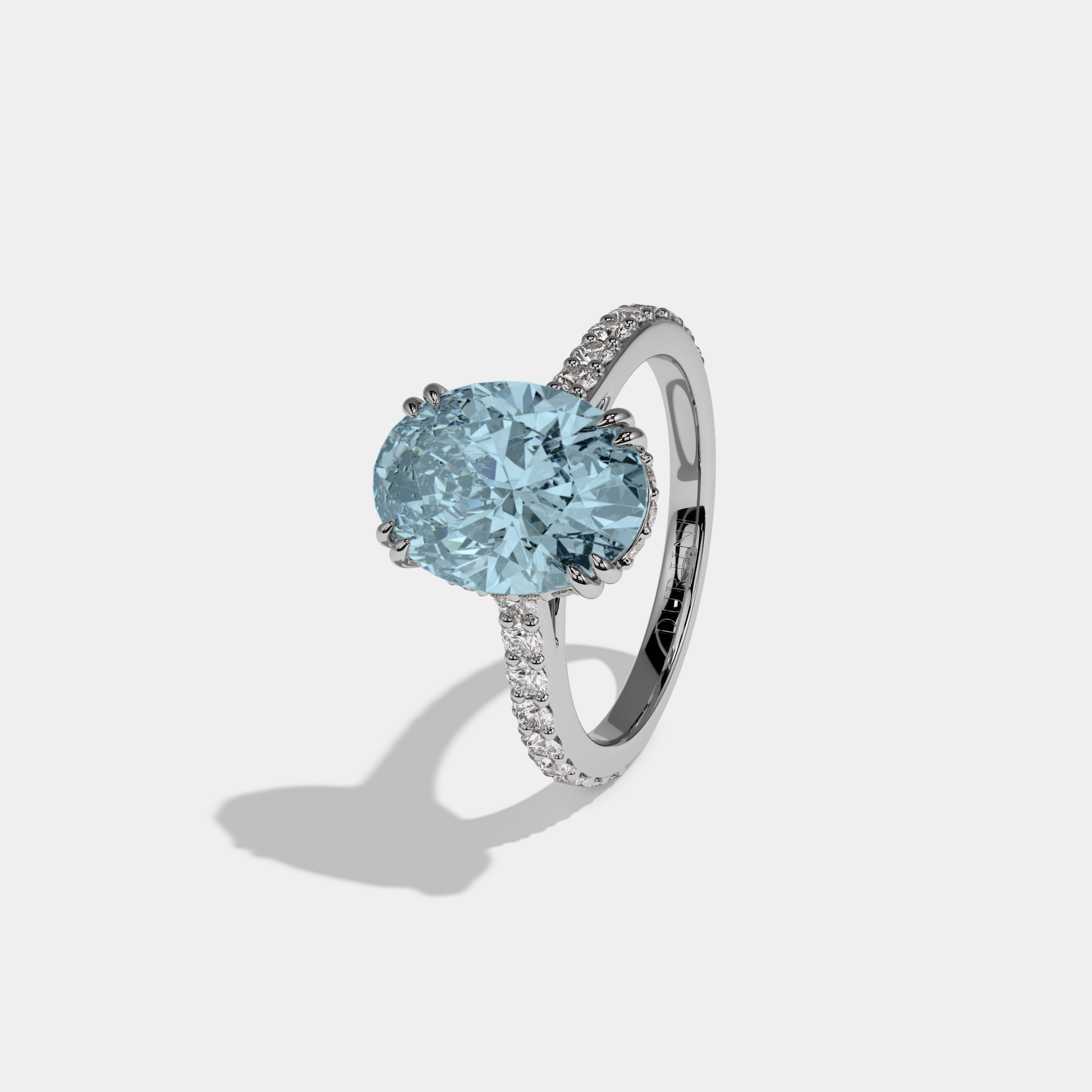 Margaret Fancy Light Blue Oval Cut Diamond Band Engagement Ring 7ct 18K White Gold