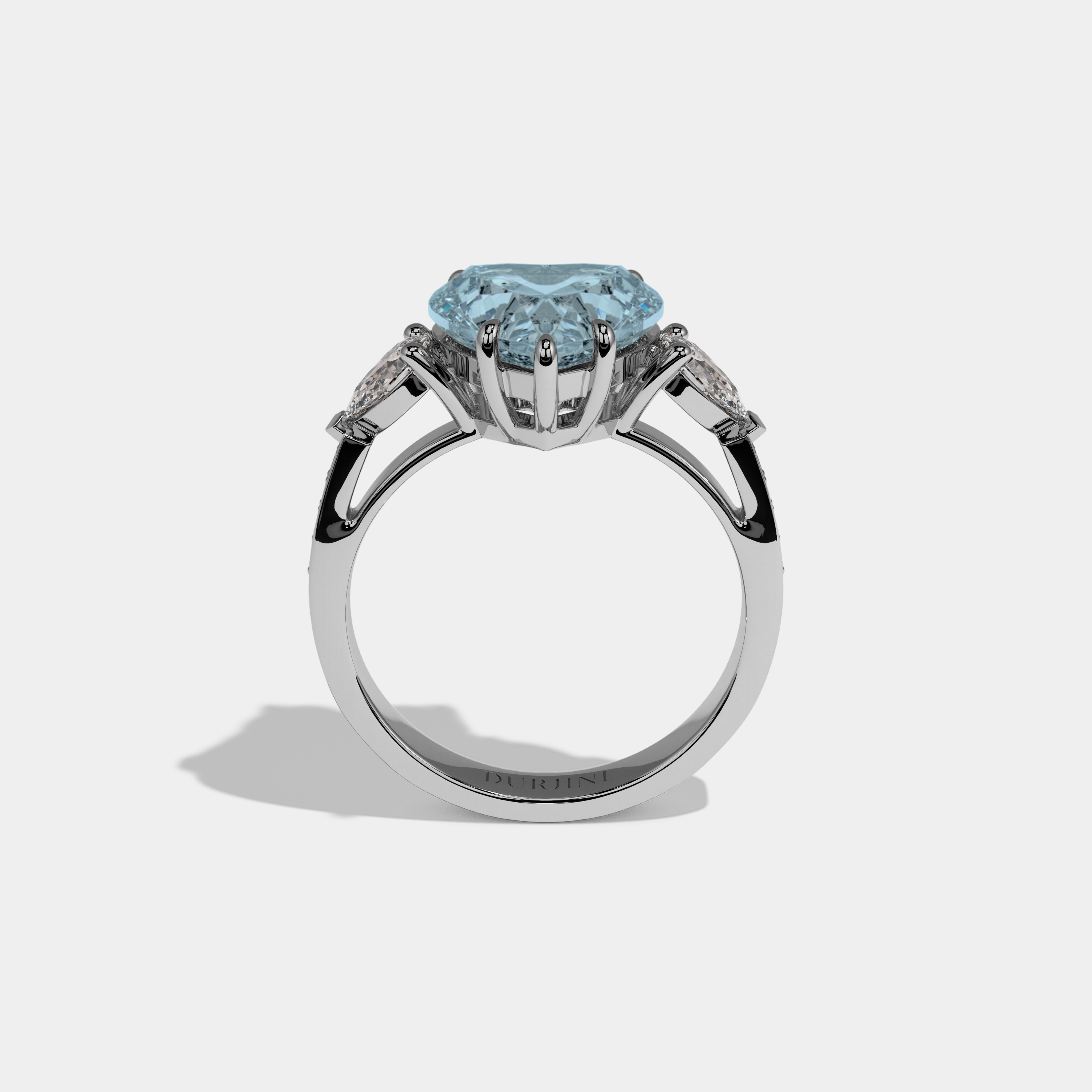 Margaret Fancy Light Blue Heart Brilliant Cut Diamond Band With Pear Sides Engagement Ring 7ct 18K White Gold
