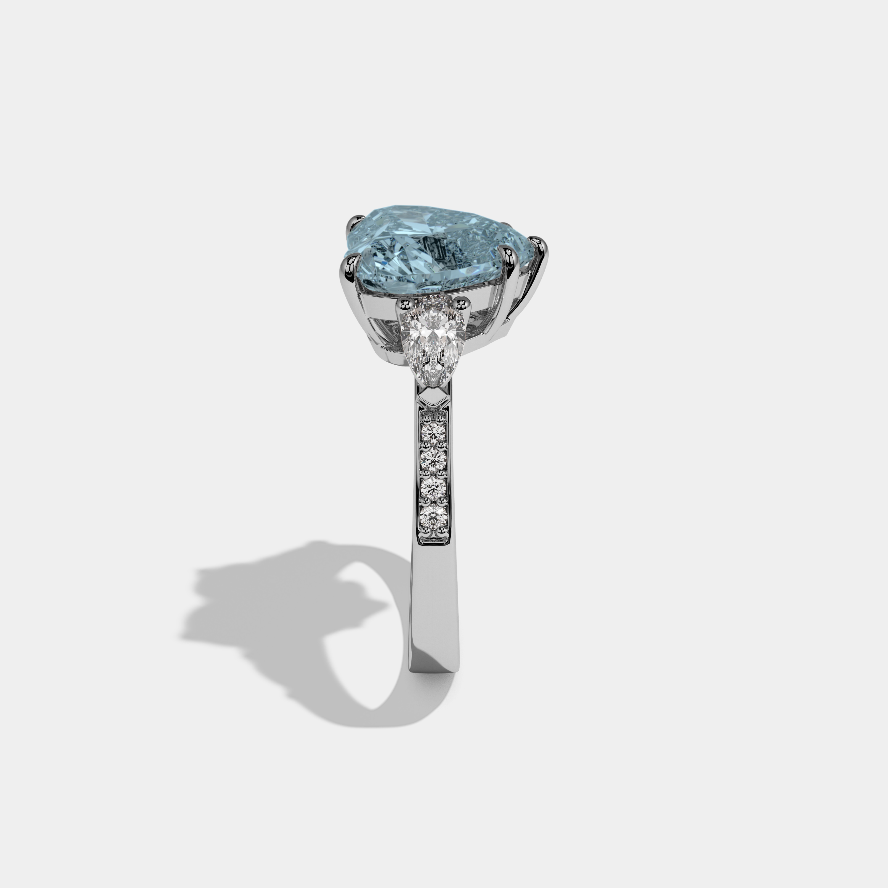 Margaret Fancy Light Blue Heart Brilliant Cut Diamond Band With Pear Sides Engagement Ring 7ct 18K White Gold