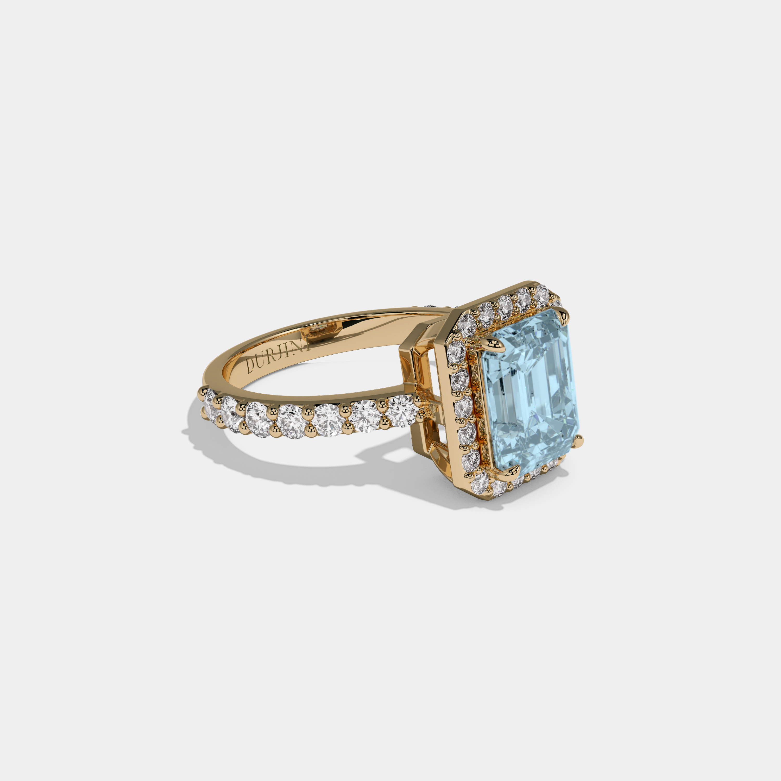 Euphemia Fancy Light Blue Emerald Cut Diamond Band Engagement Ring 6ct 18K Yellow Gold