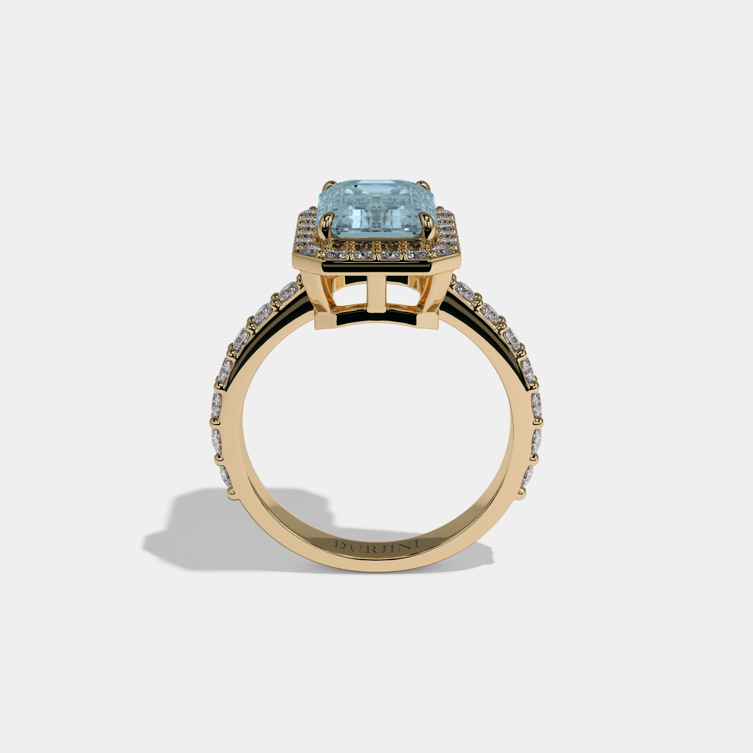 Euphemia Fancy Light Blue Emerald Cut Diamond Band Engagement Ring 6ct 18K Yellow Gold