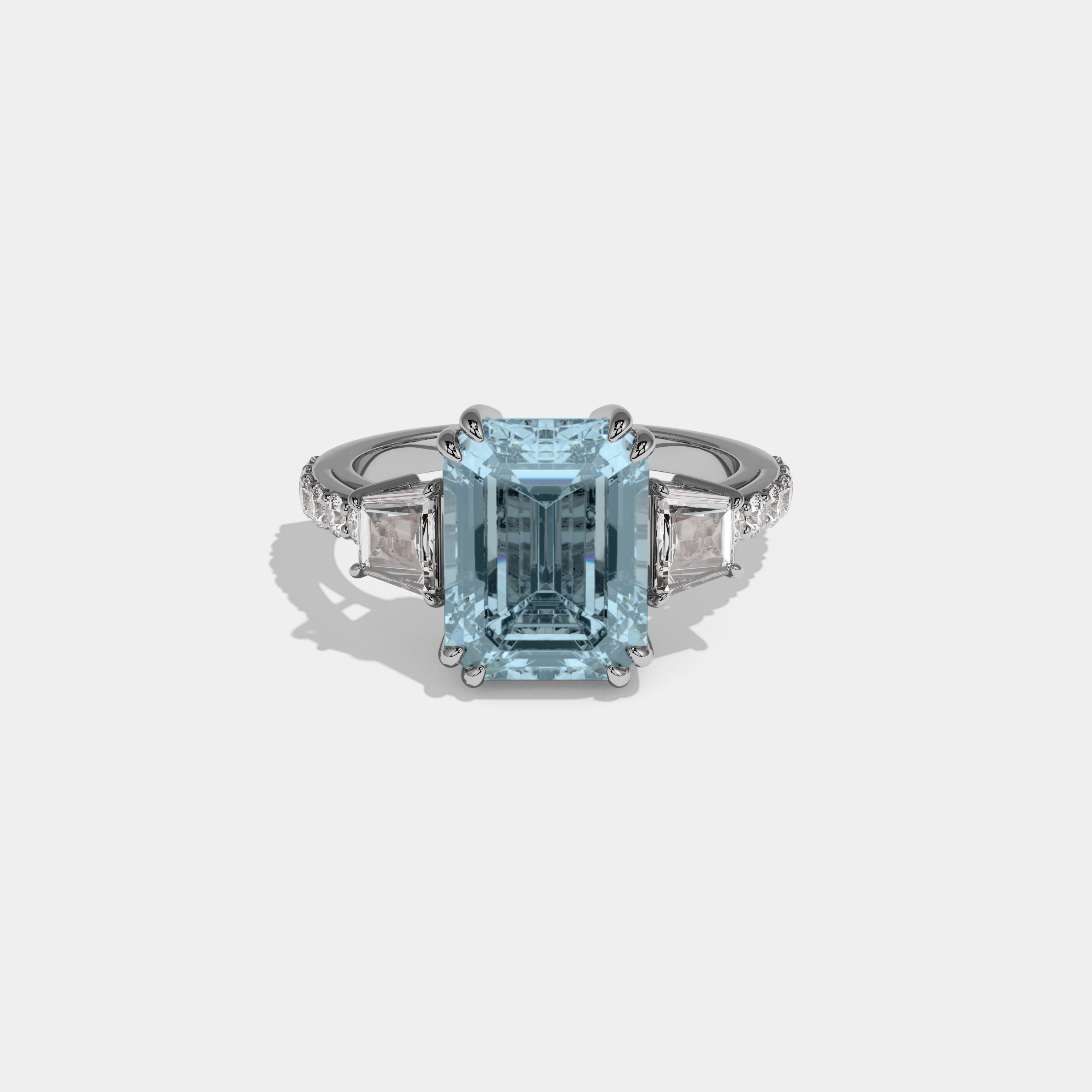 Mary Fancy Light Blue Emerald Cut Diamond Band With Step Cut Sides Engagement Ring 7ct 18K White Gold