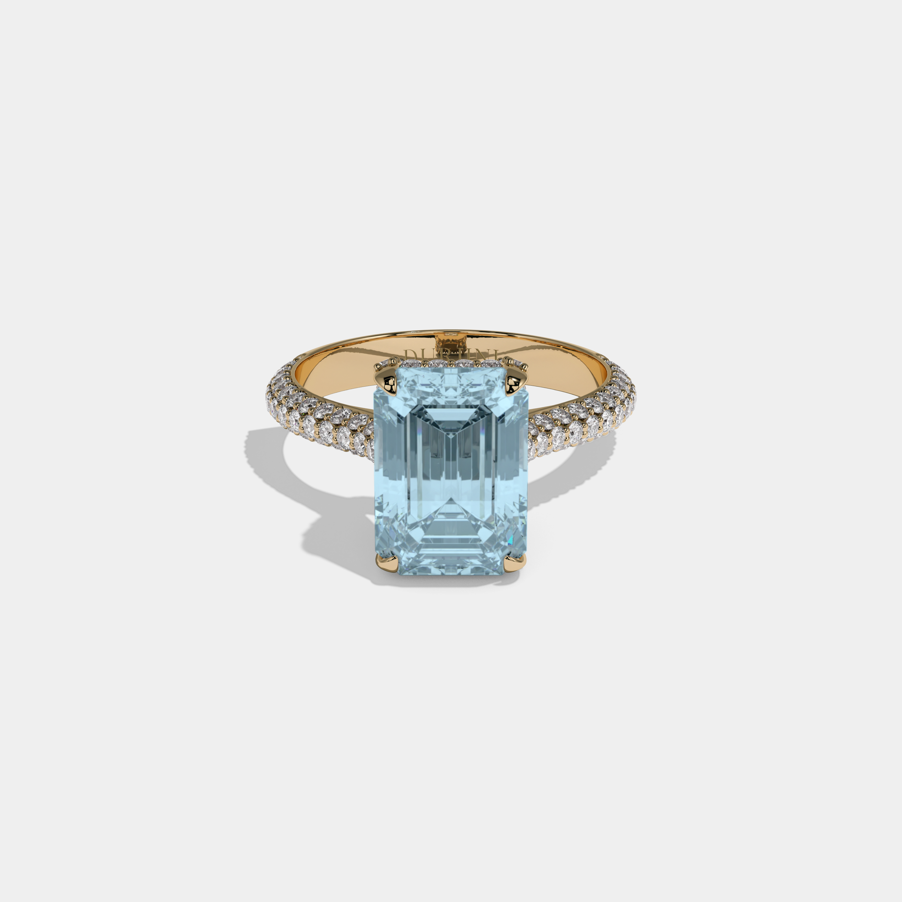 Anne Fancy Light Blue Emerald Cut Diamond Band Engagement Ring 6ct 18K Yellow Gold
